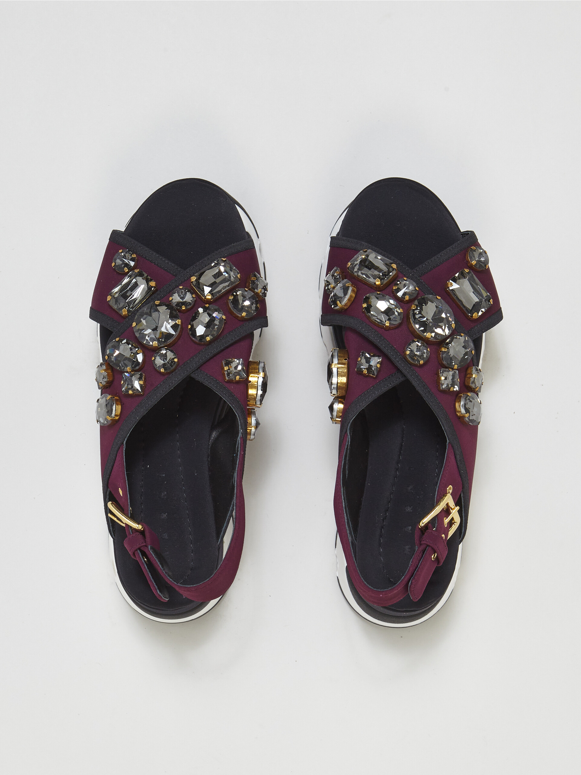 Burgundy and black wedge in technical fabric - Sandals - Image 4