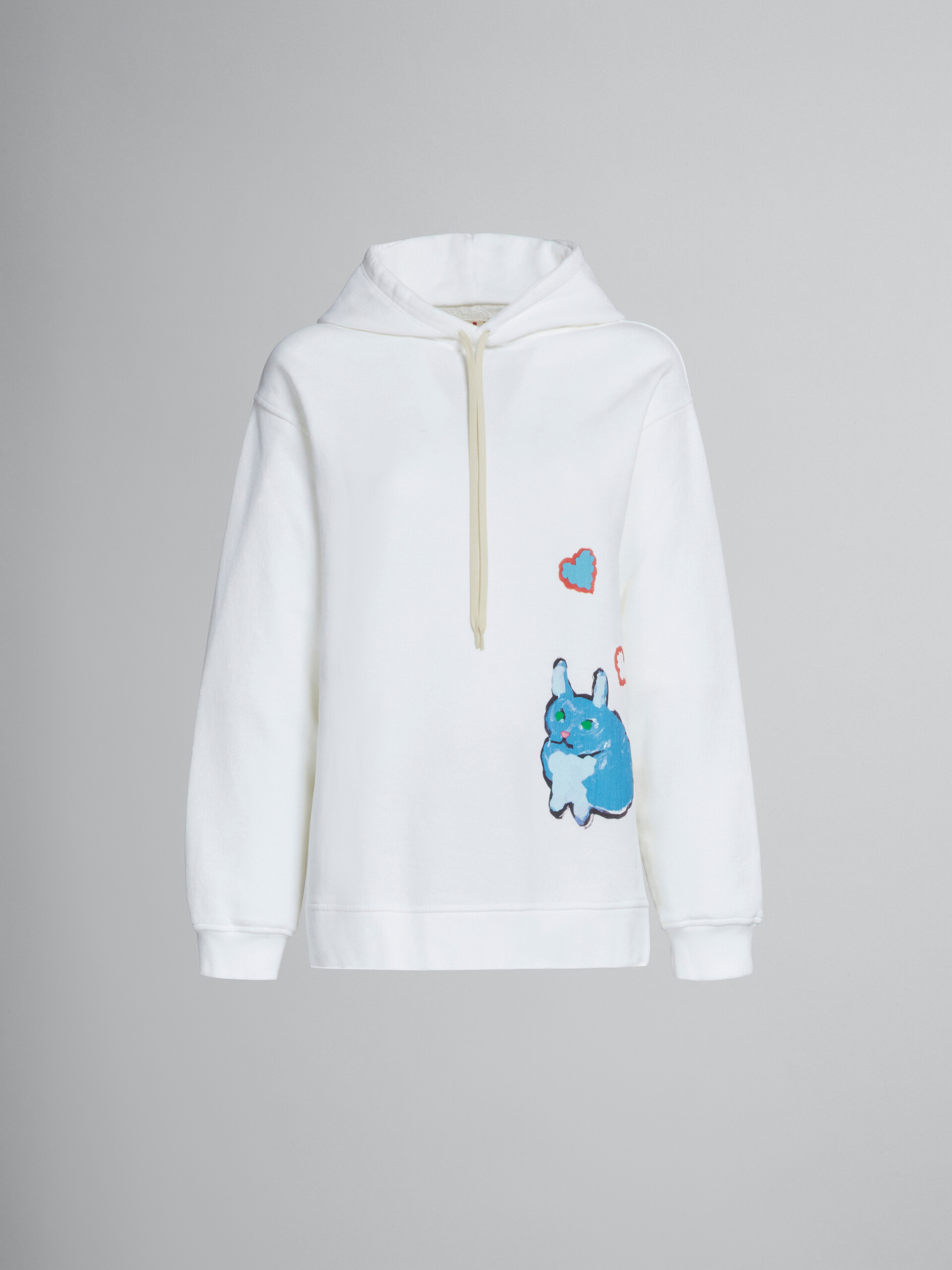 White jersey hoodie with rabbit graphics - Sweaters - Image 1