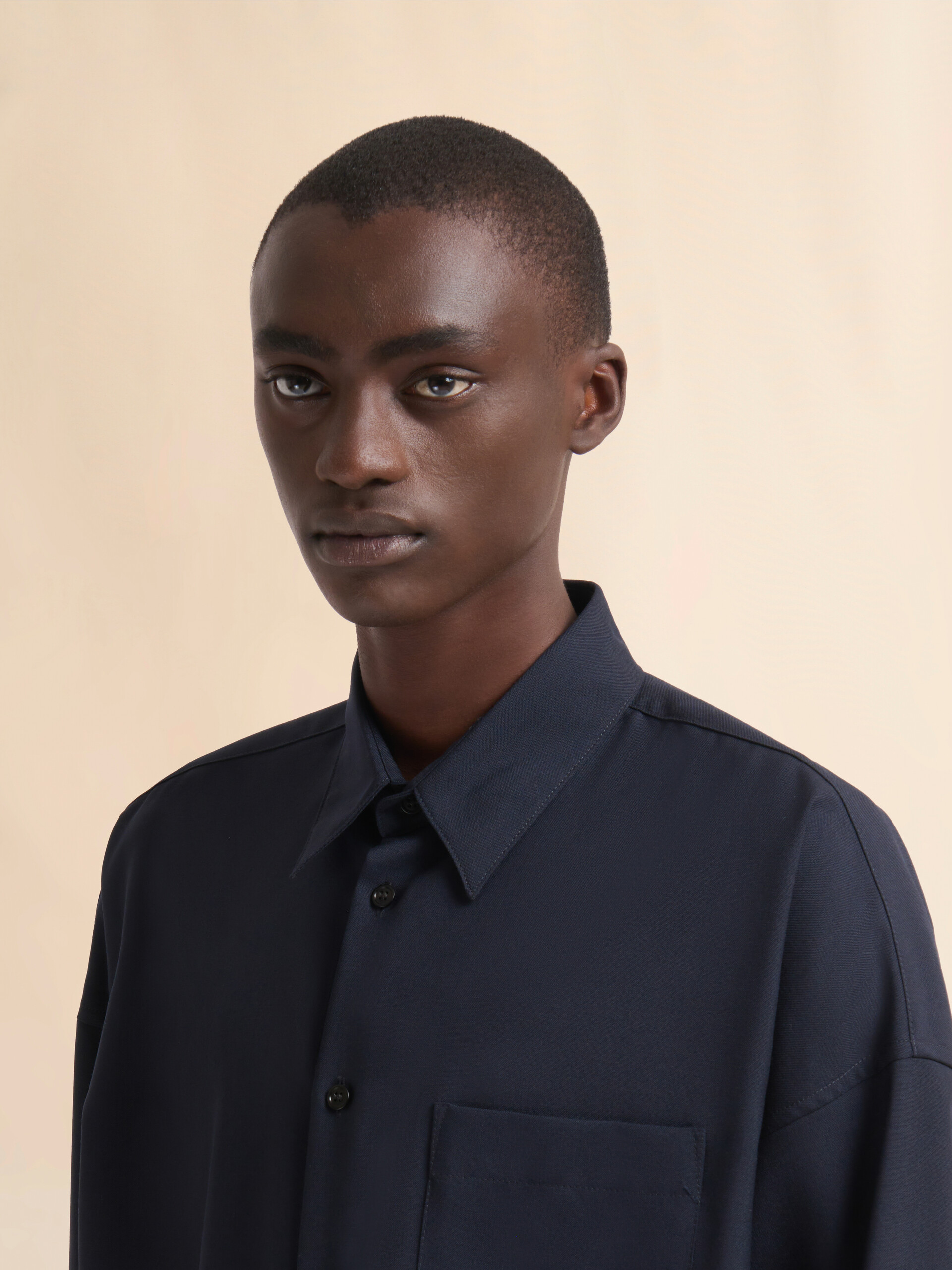 Deep blue tropical wool long-sleeved shirt - Shirts - Image 4