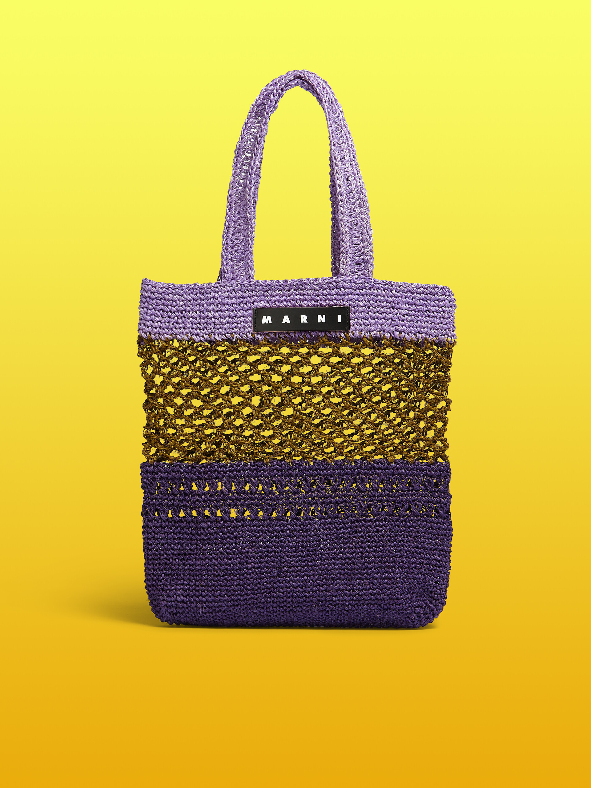 MARNI MARKET DRUM bag in purple and green natural fiber - Shopping Bags - Image 1