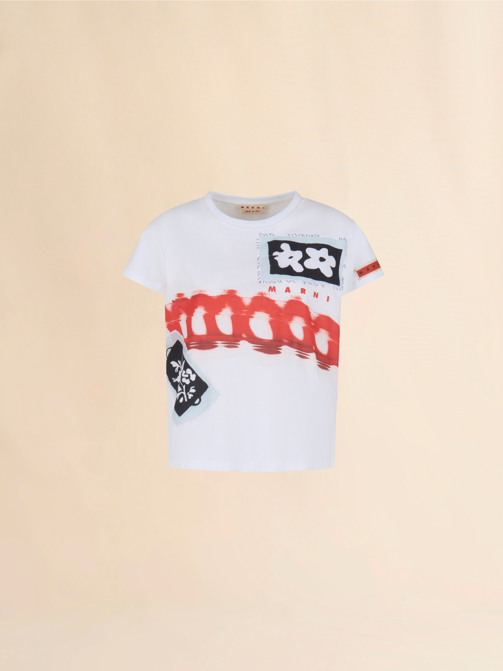 White cotton T-shirt with prints and patches - T-shirts - Image 1