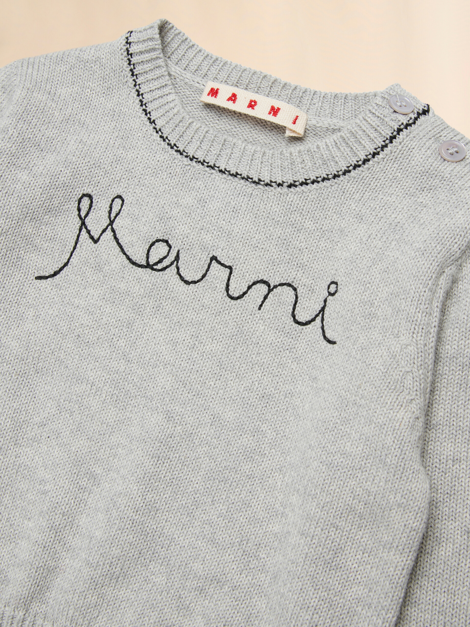 Gray cotton sweater with embroidered logo - Knitwear - Image 3