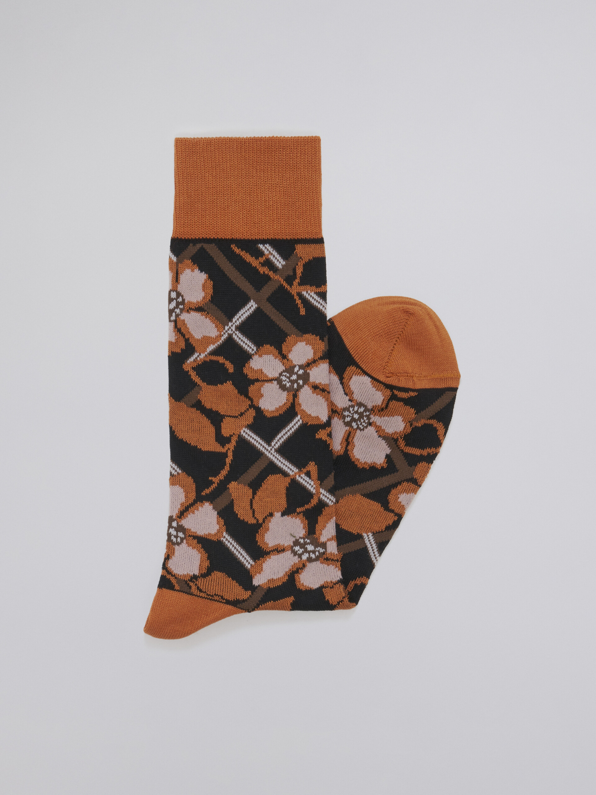 Calza in cotone jacquard e nylon disegno floreale nero - Calze - Image 2