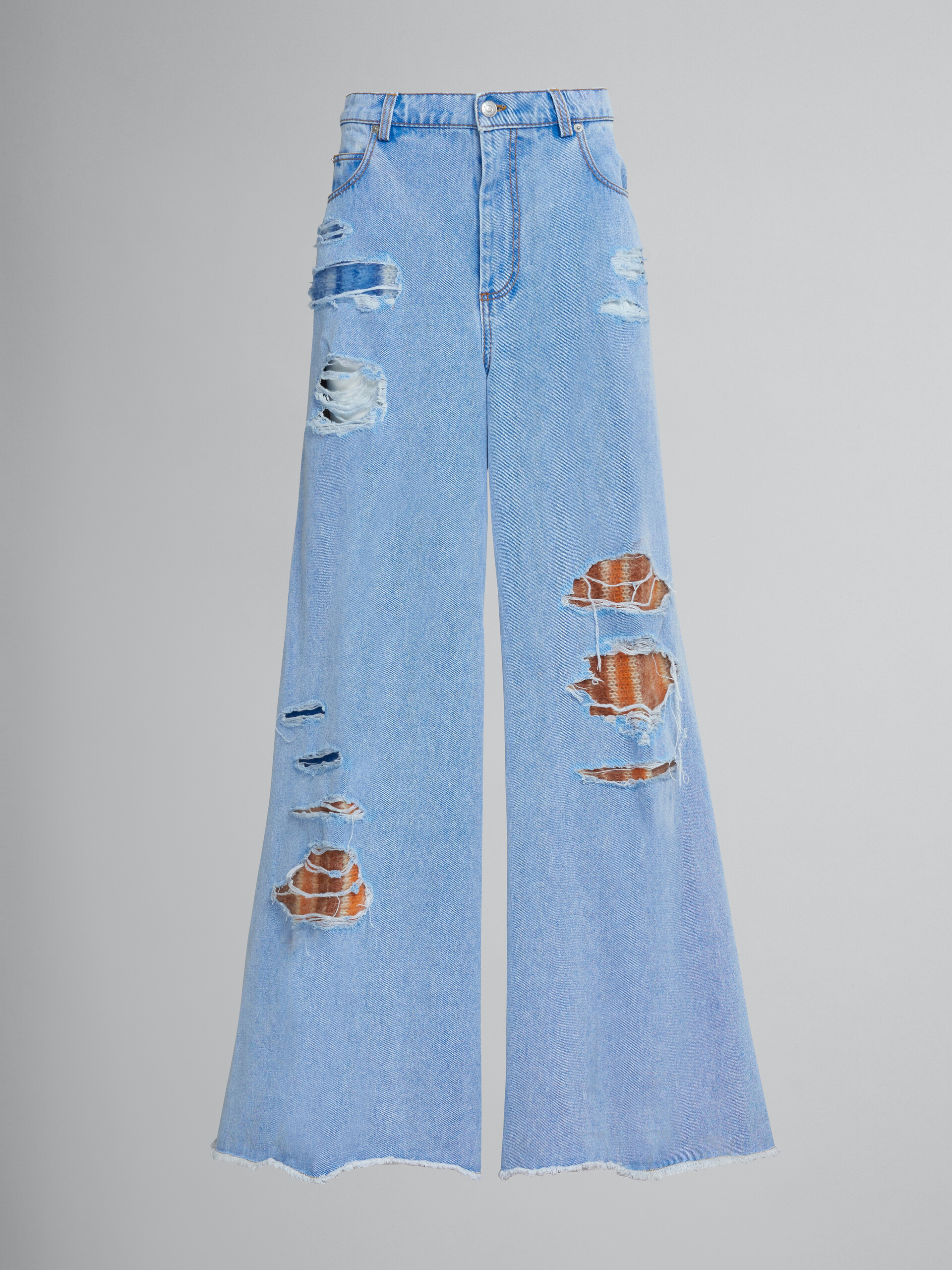 Flared trousers in light blue denim and mohair - Pants - Image 1