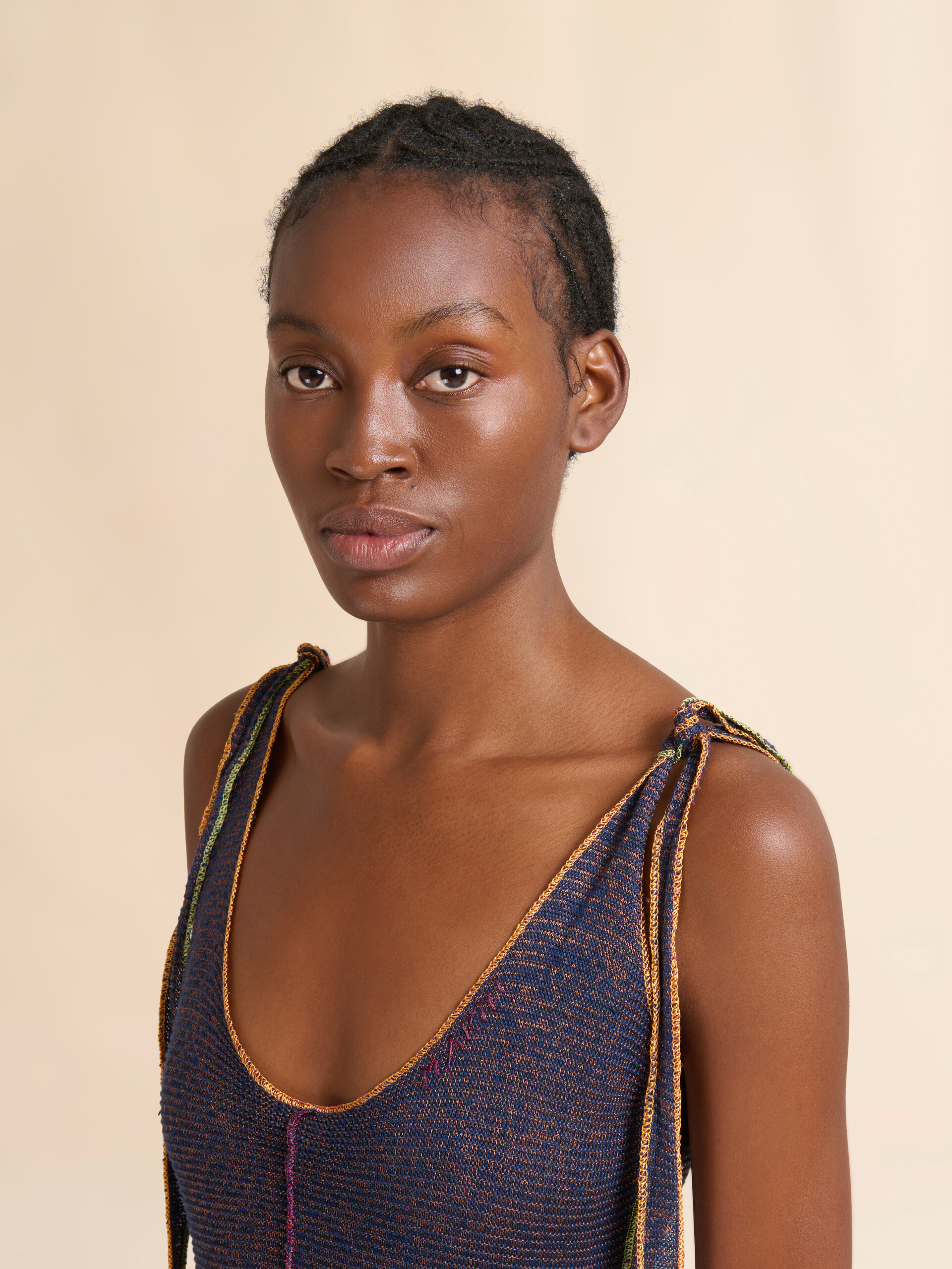 Blue linen-viscose dress with colourful edges - Dresses - Image 4