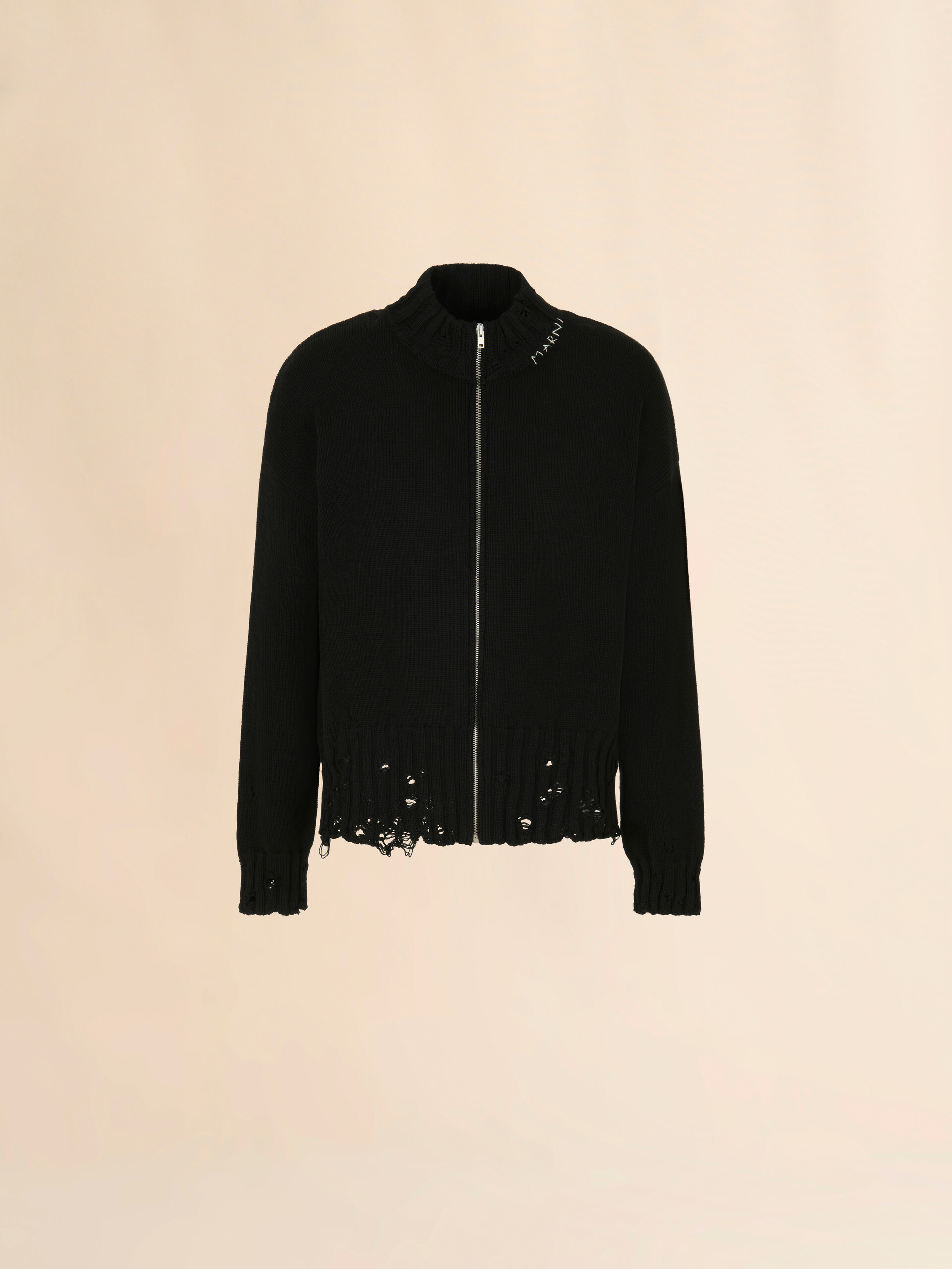 ブラック ジッパー付き ディシェベルド調コットン製ジャンパー - プルオーバー - Image 1