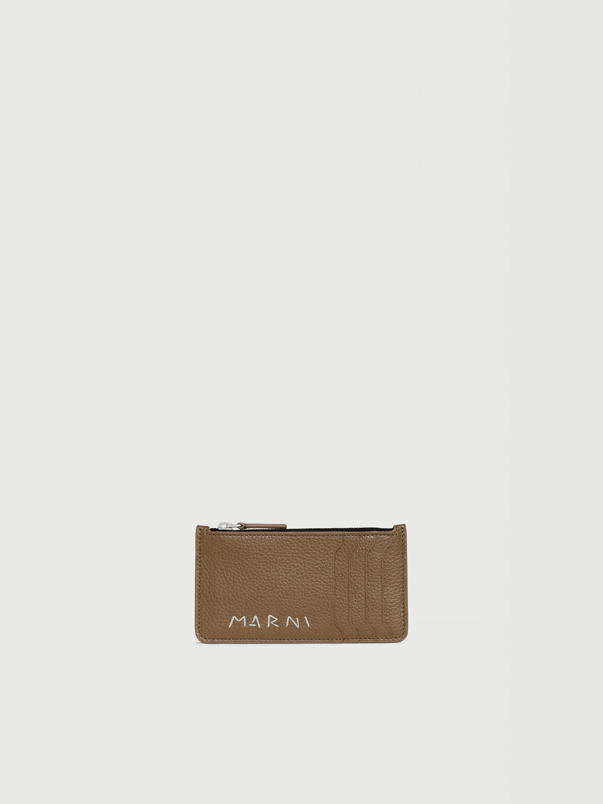 ブラック レザー製カードケース、マルニシンボル刺繍入り | Marni