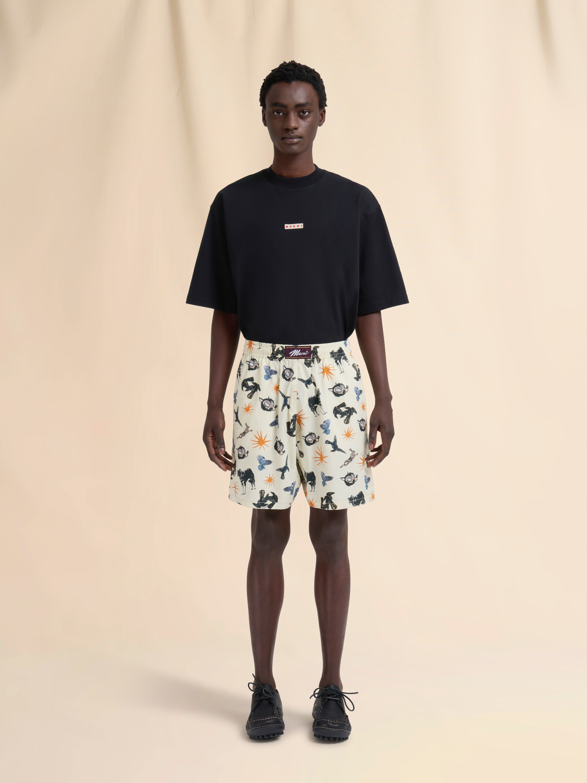 Blue poplin Bermuda shorts with Wolves, Ravens and Doves print - Swimwear - Image 2