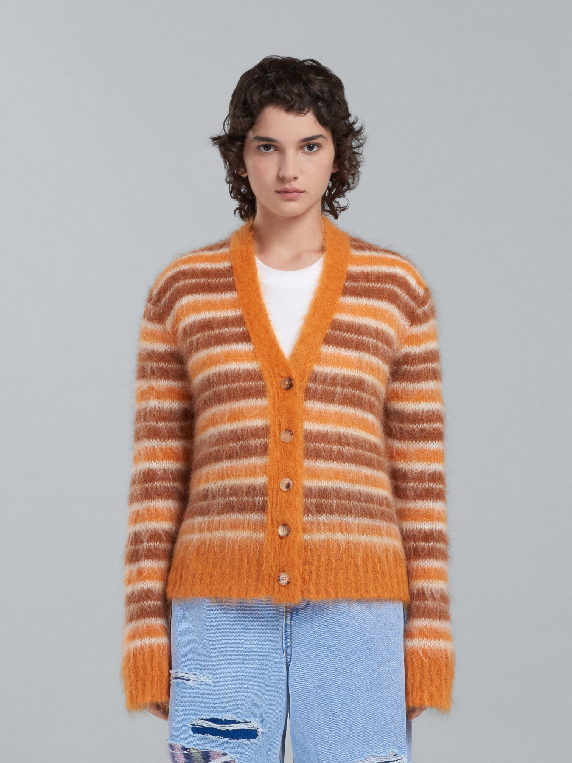 Mohair cardigan with orange stripes - Pullovers - Image 2