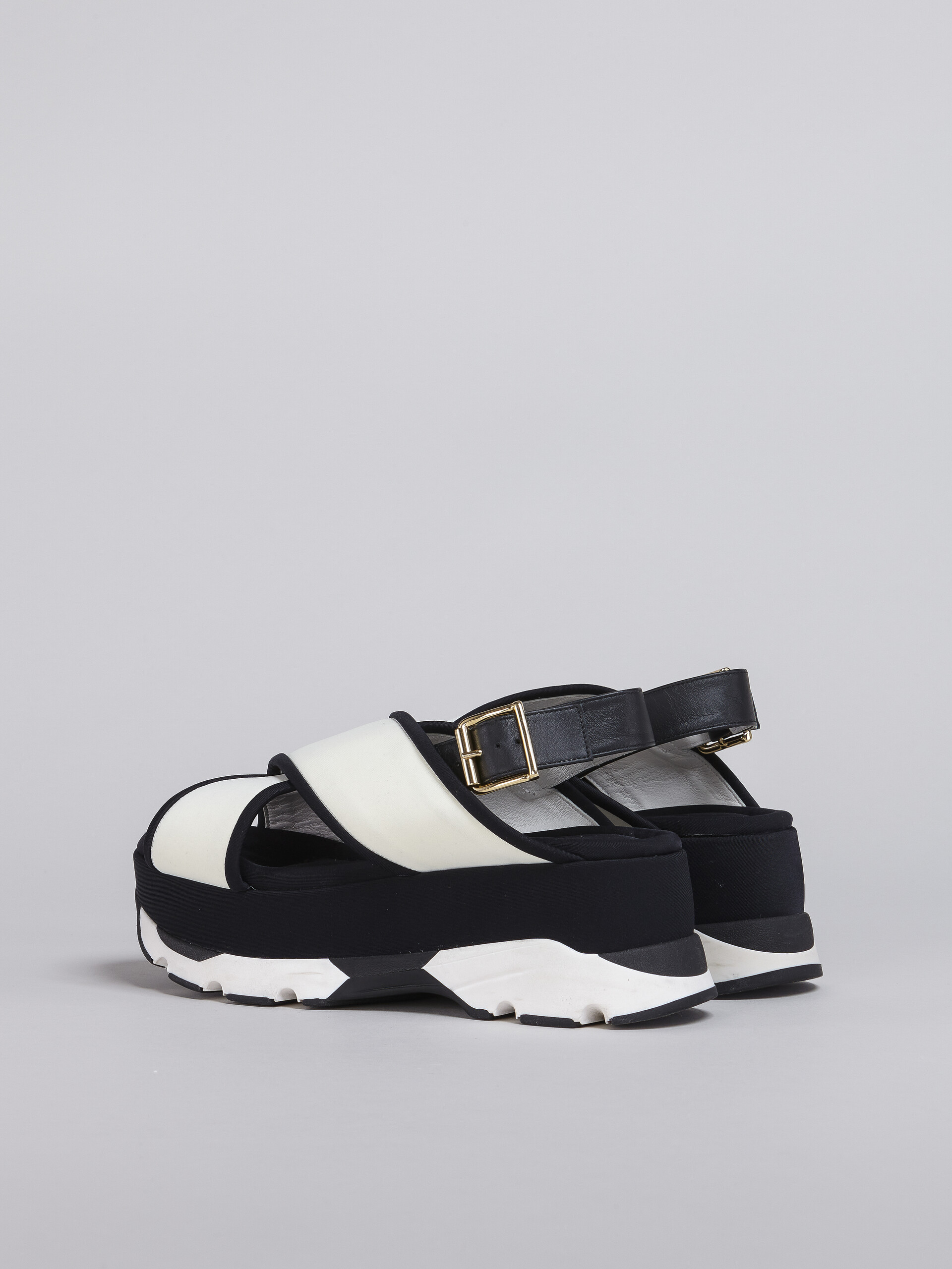 White and black technical fabric wedge sandal - Sandals - Image 3