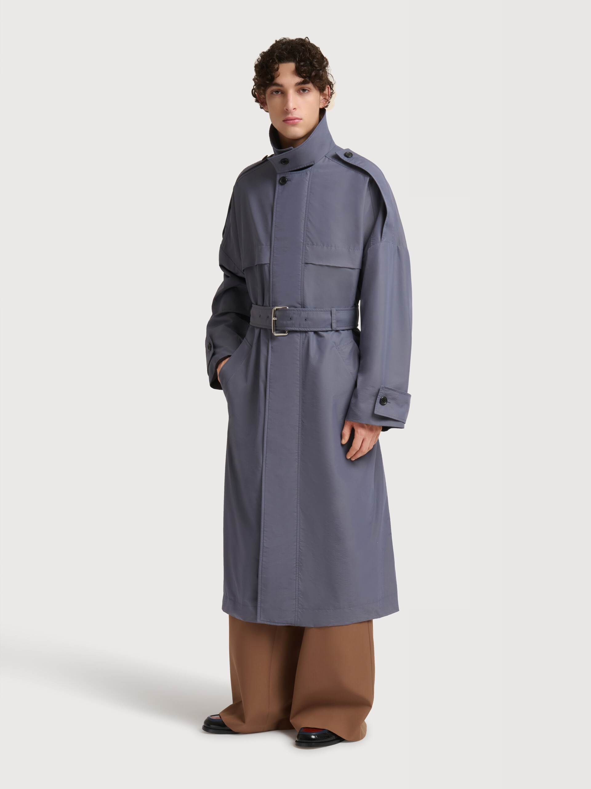 Grey nylon trench coat with belt - Coats - Image 3