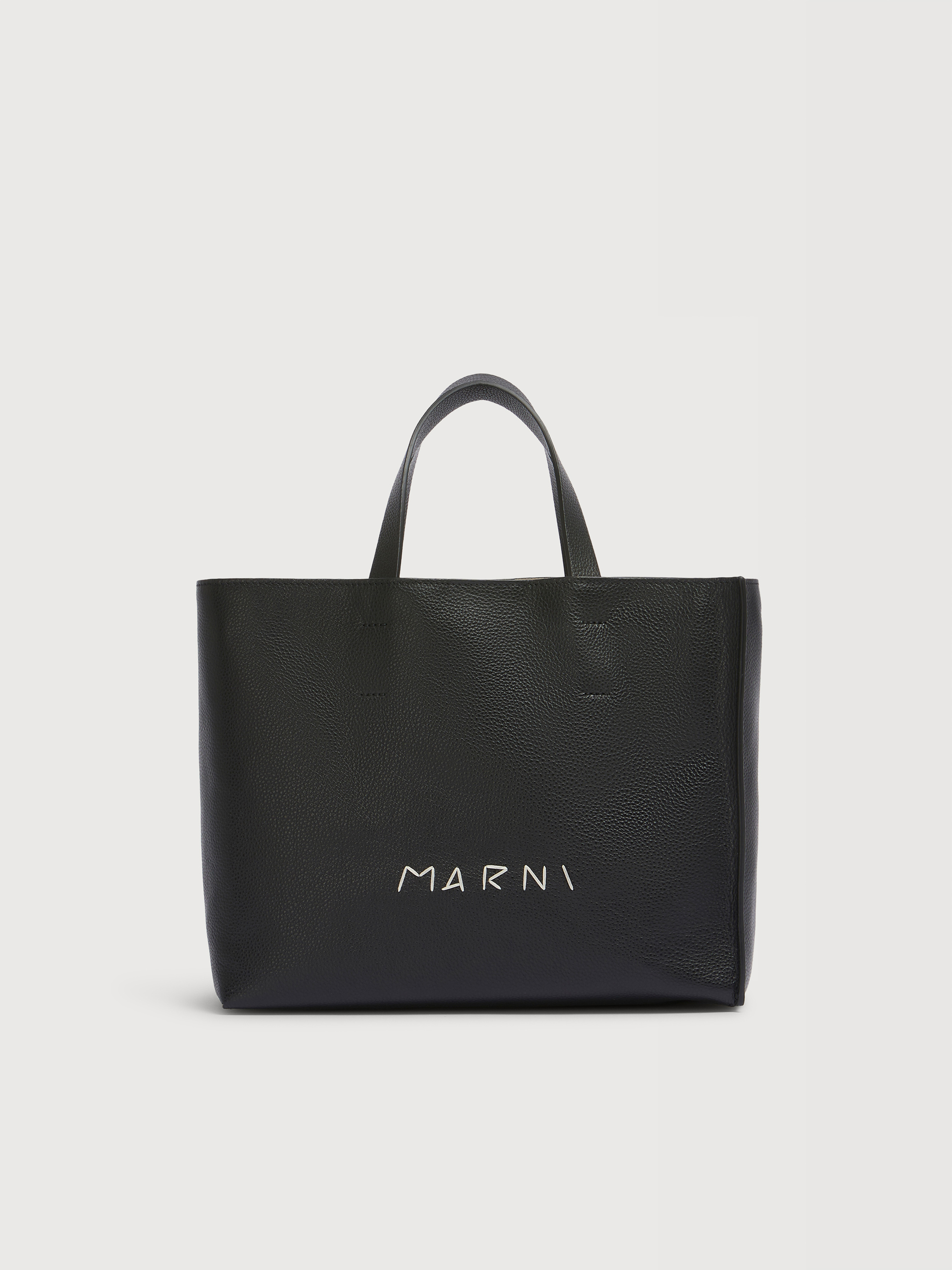 Black leather Museo Soft tote Bag with Marni Symbol embroidery - Shopping Bags - Image 1
