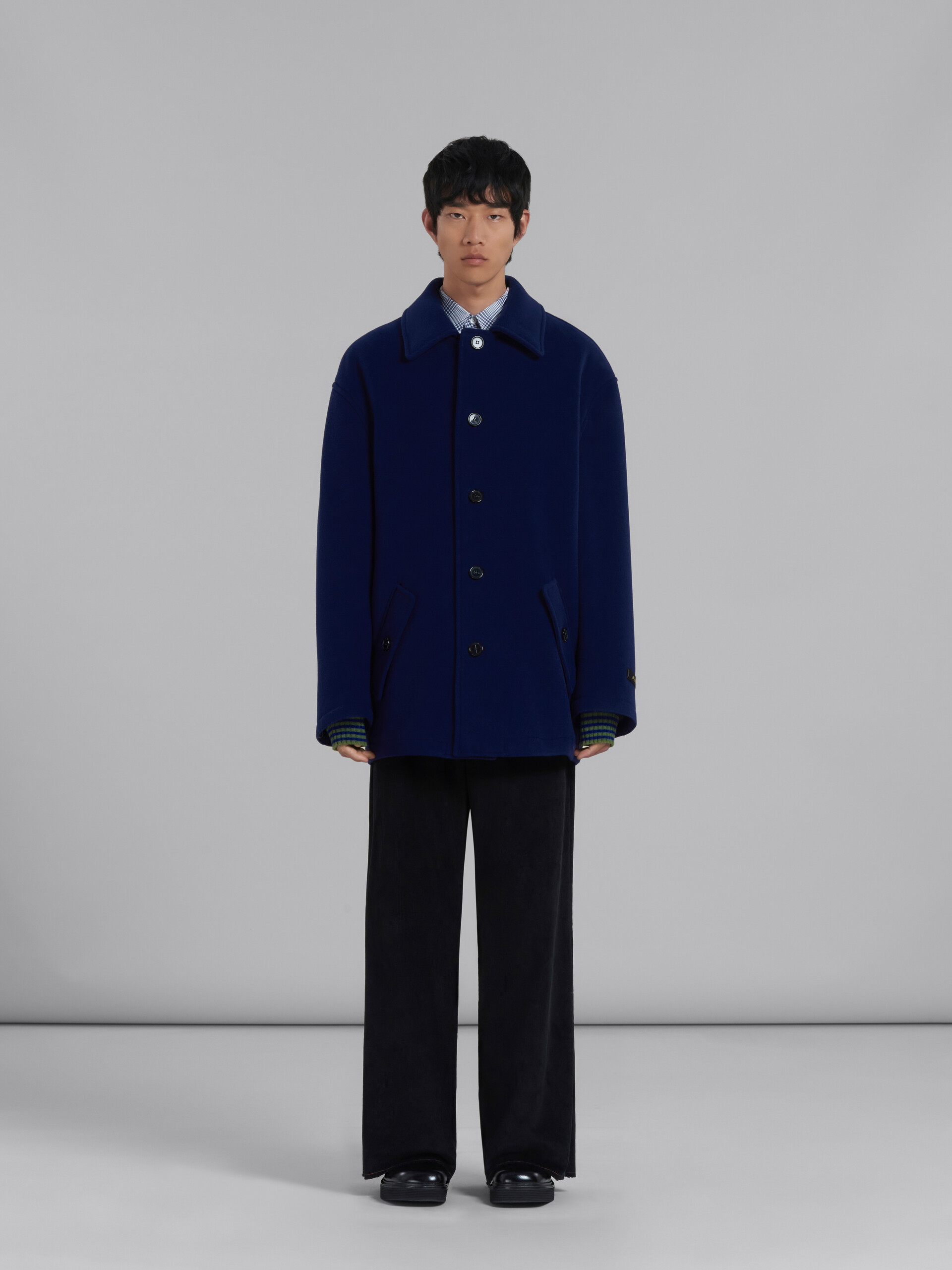 Blue wool felt caban coat - Coat - Image 2