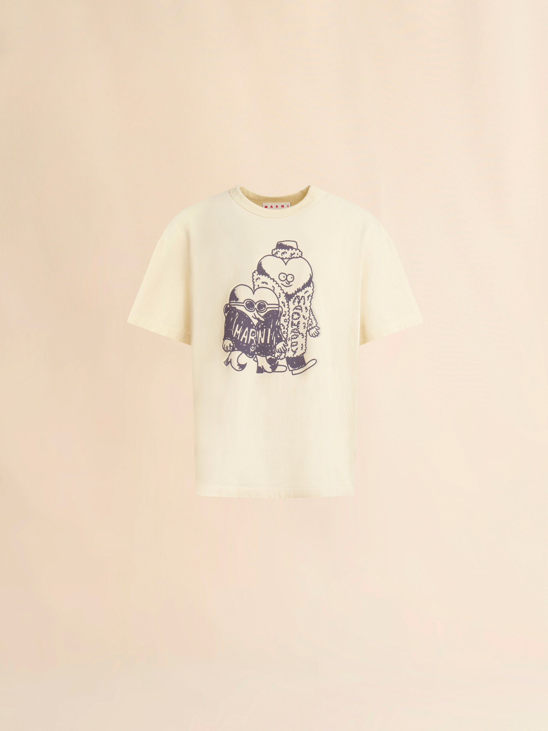 Marni + Madhappy cream cotton T-shirt with heart guys print - Shirts - Image 1