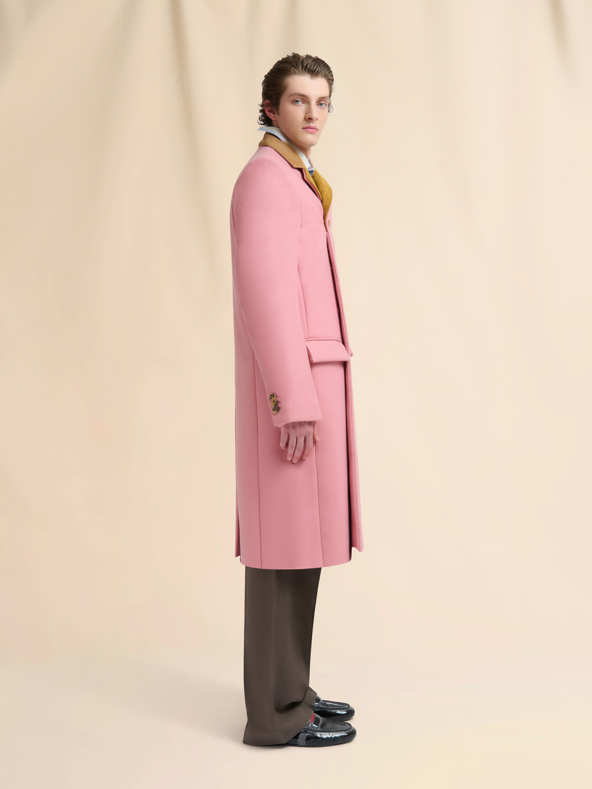 Pink wool felt coat with suede details - Coats - Image 6