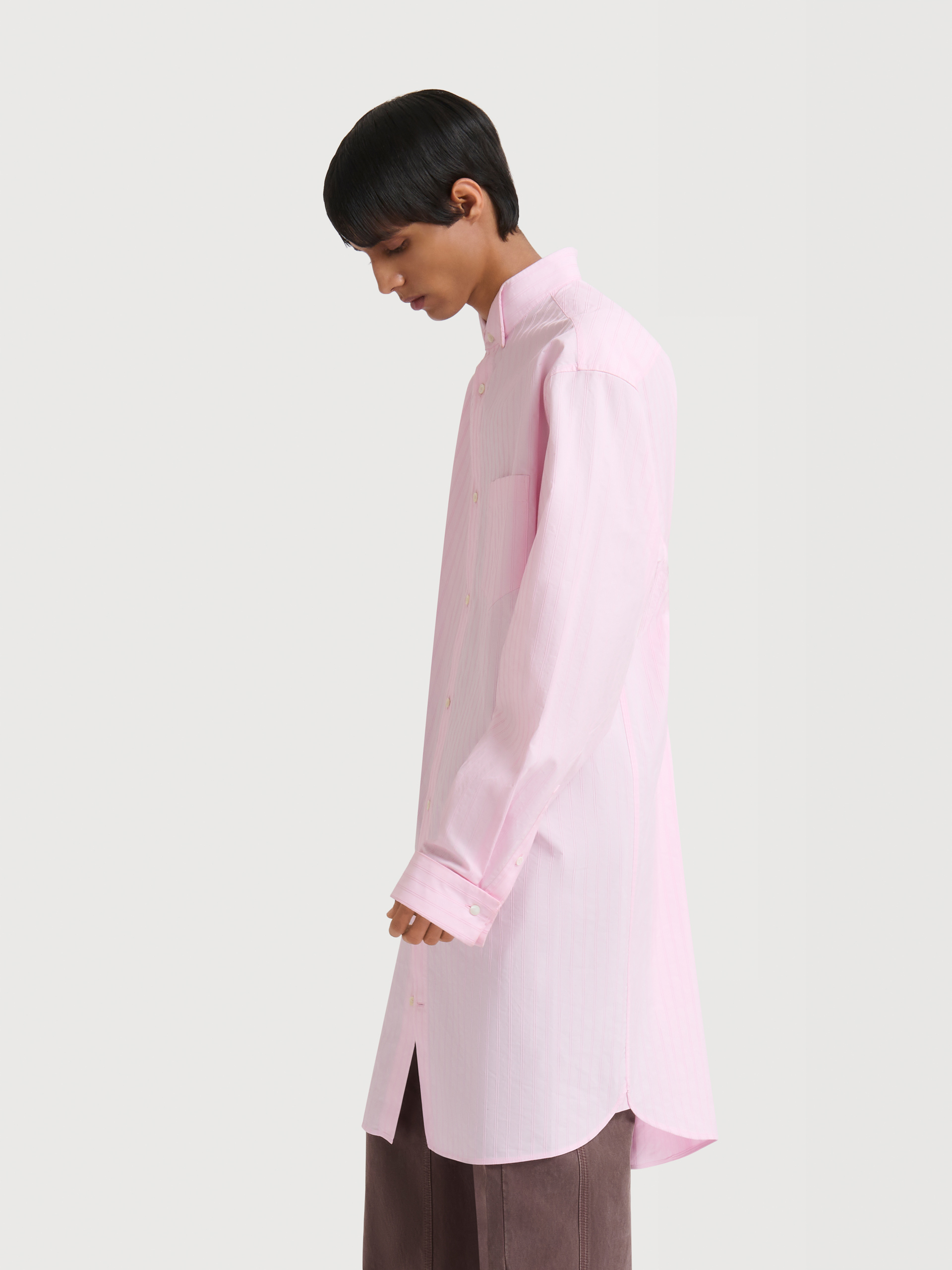 Pink poplin longline shirt with raised stripes - Shirts - Image 3