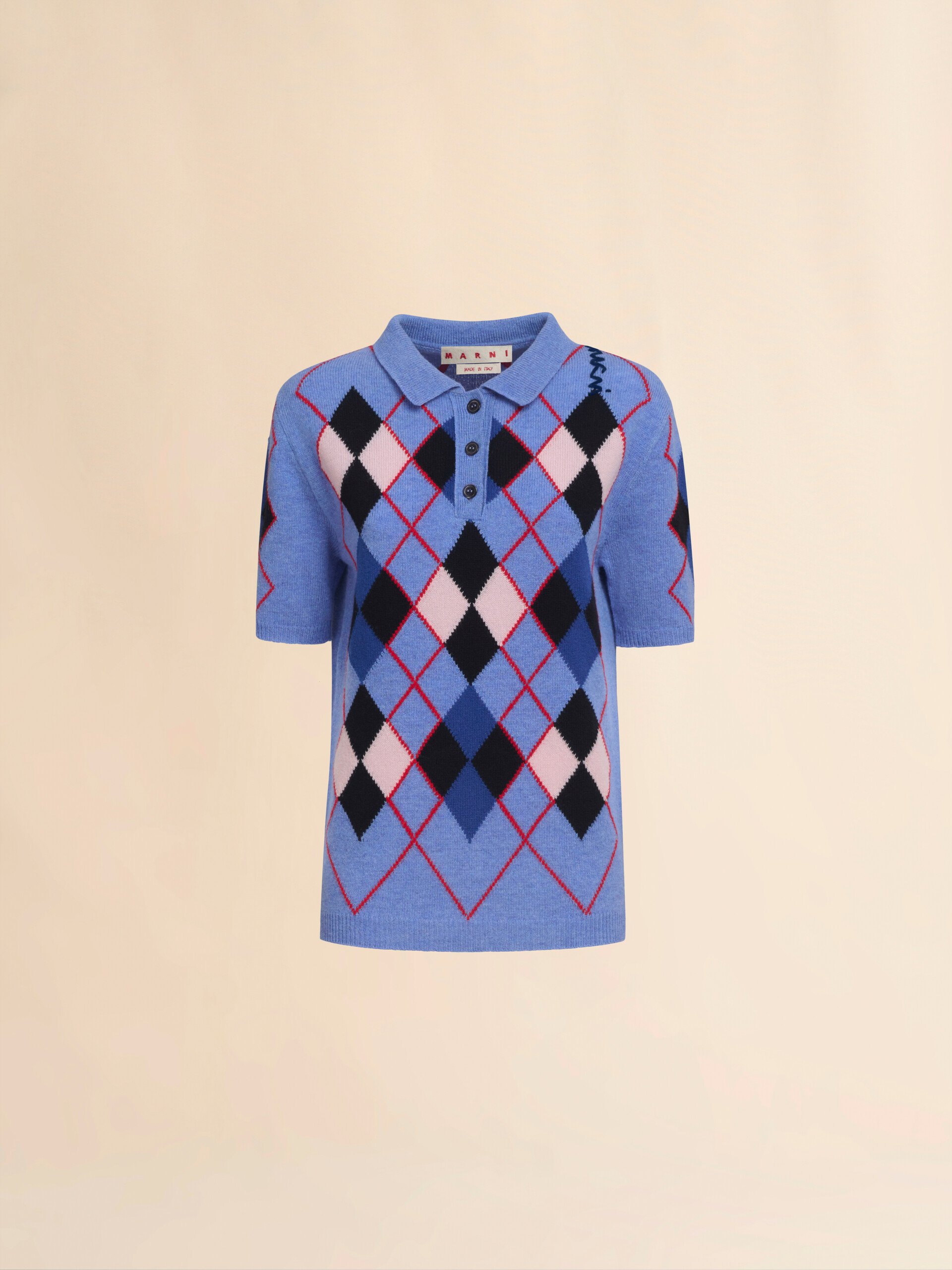 Light blue Argyle wool polo shirt - Shirts - Image 1