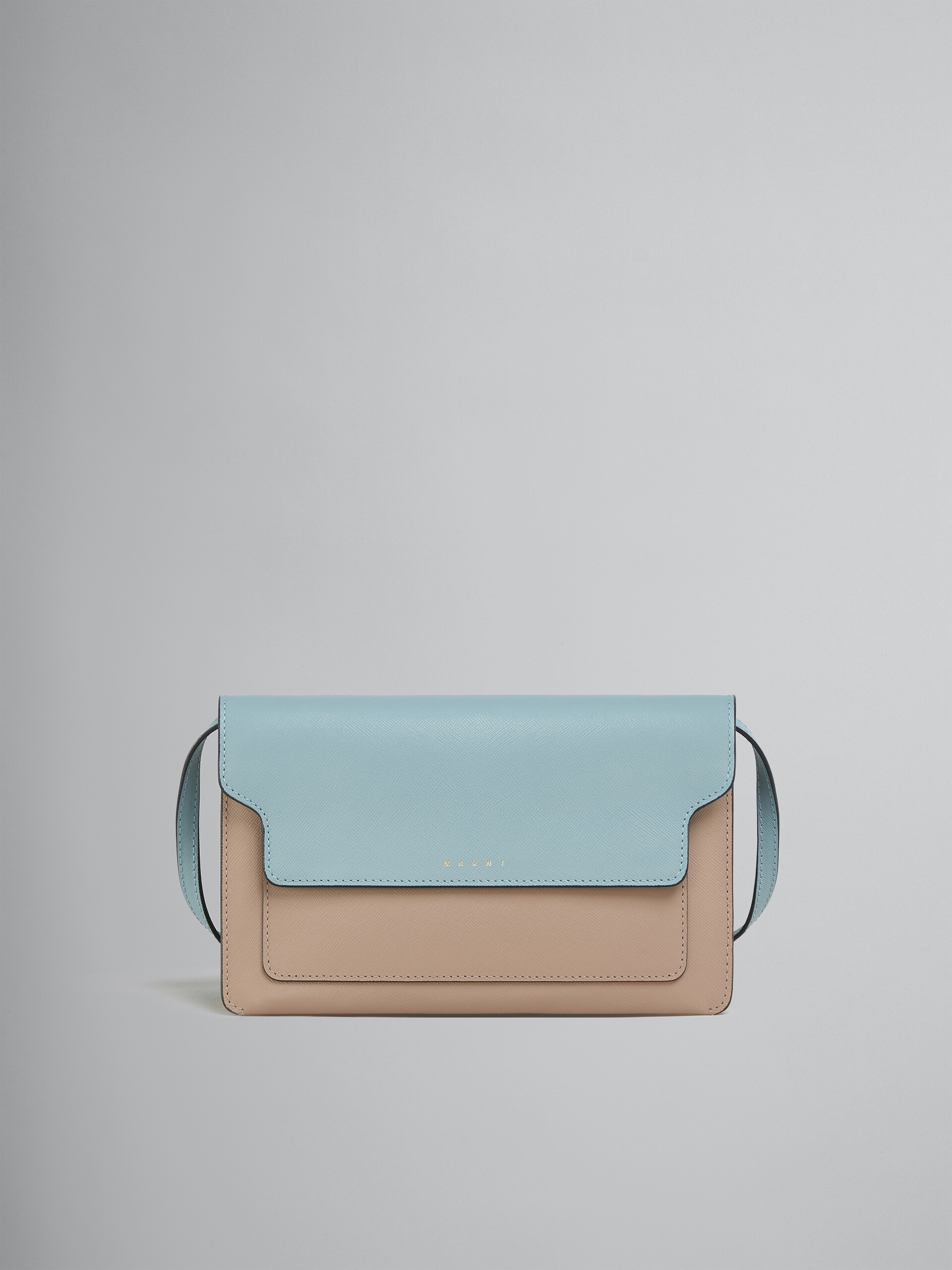 Trunk Clutch in light blue beige and white saffiano leather - Pochette - Image 1