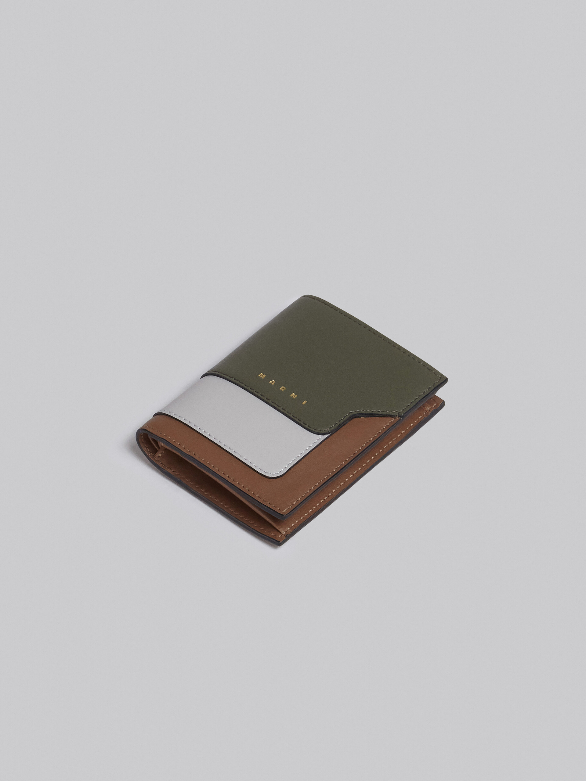 Bi-fold wallet in green white and brown saffiano leather - Wallets - Image 5