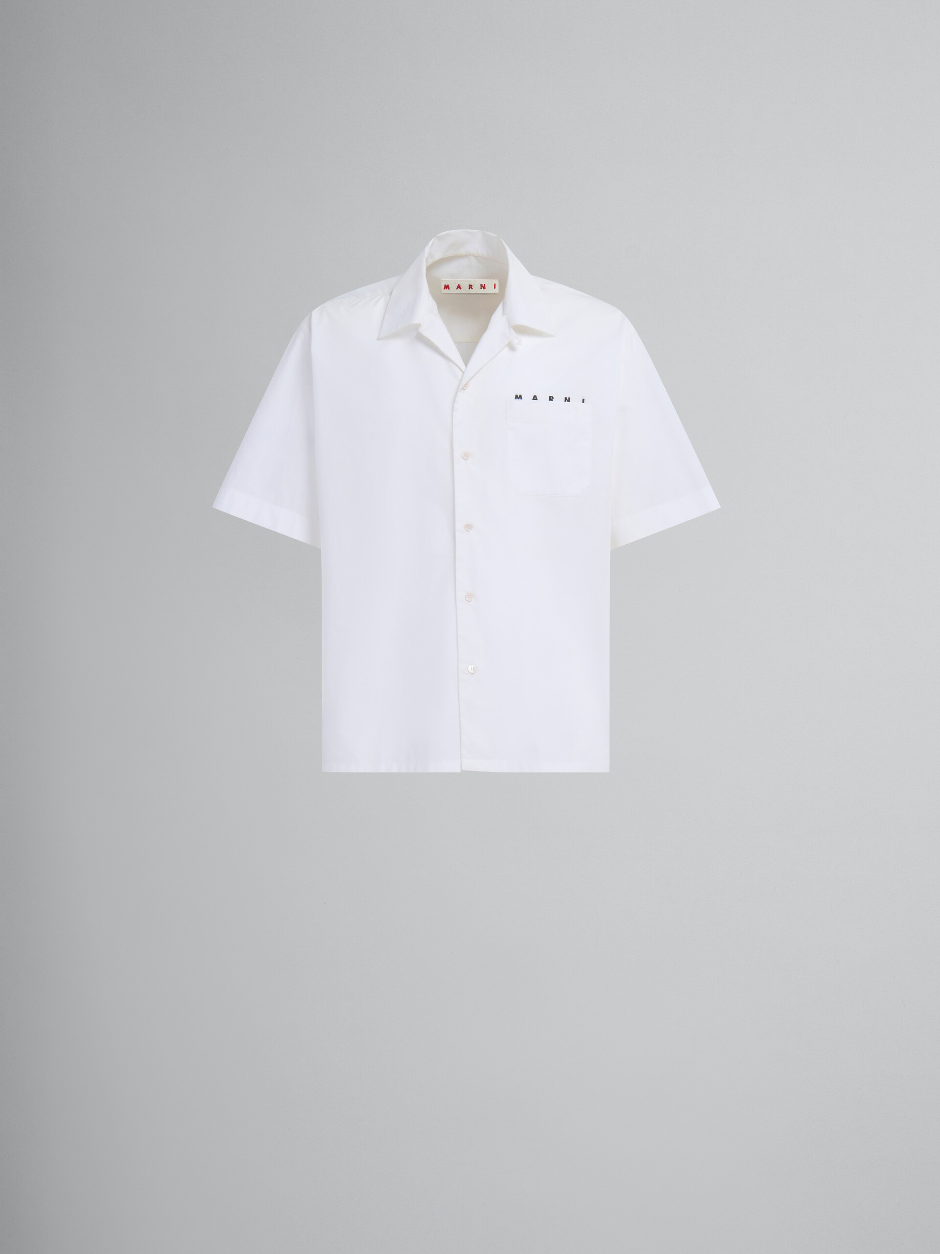 White organic poplin bowling shirt with hidden logo - Shirts - Image 1