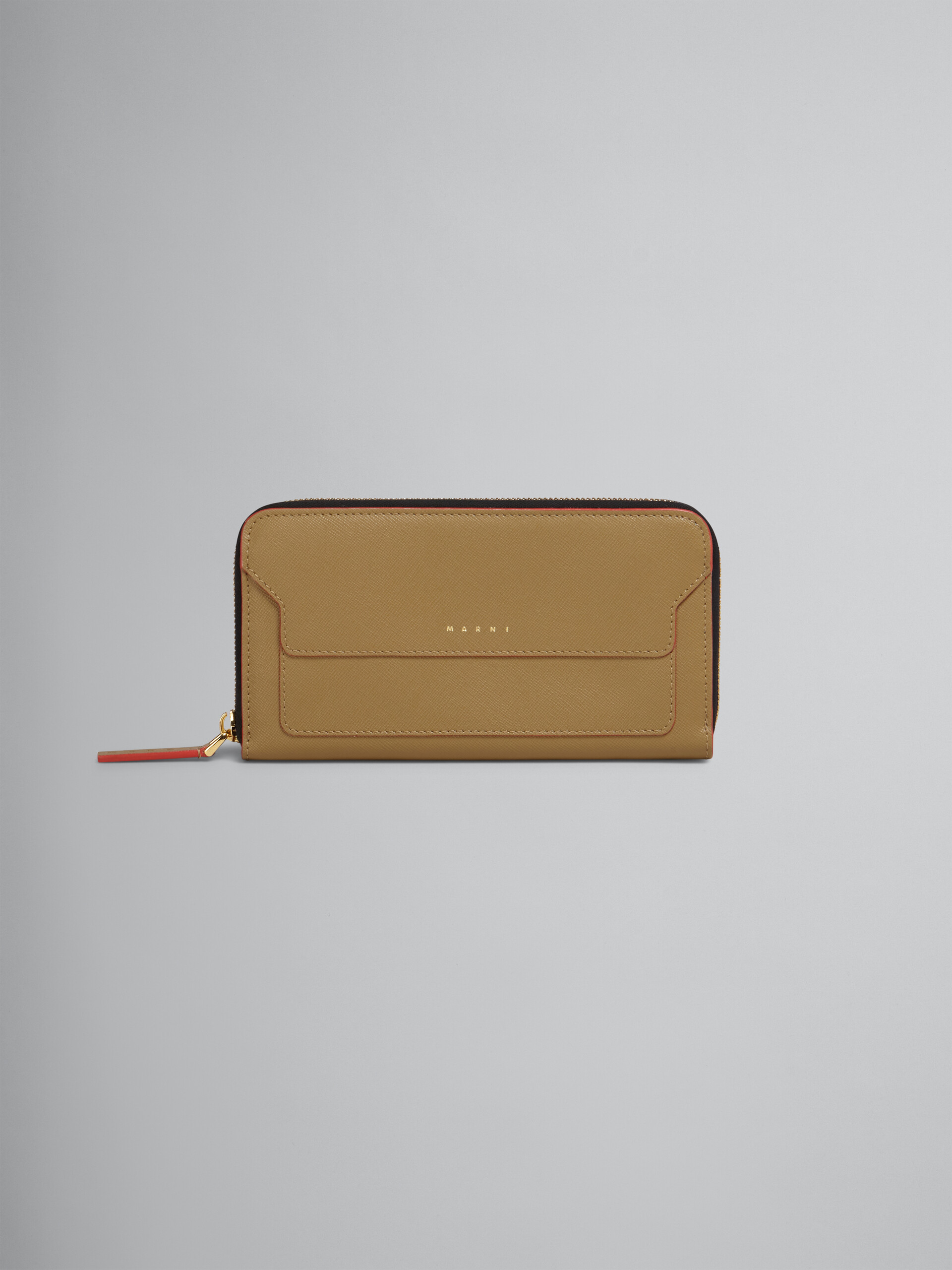 Brieftasche mit umlaufendem Reißverschluss aus Saffiano-Kalbsleder - Brieftaschen - Image 1