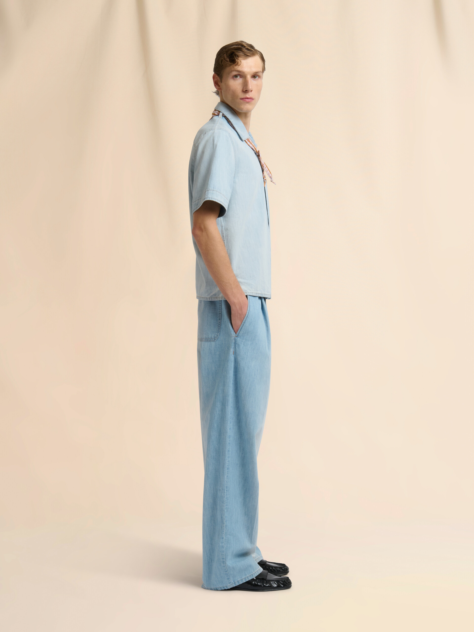 Light blue chambray shirt with neck tie - Shirts - Image 5