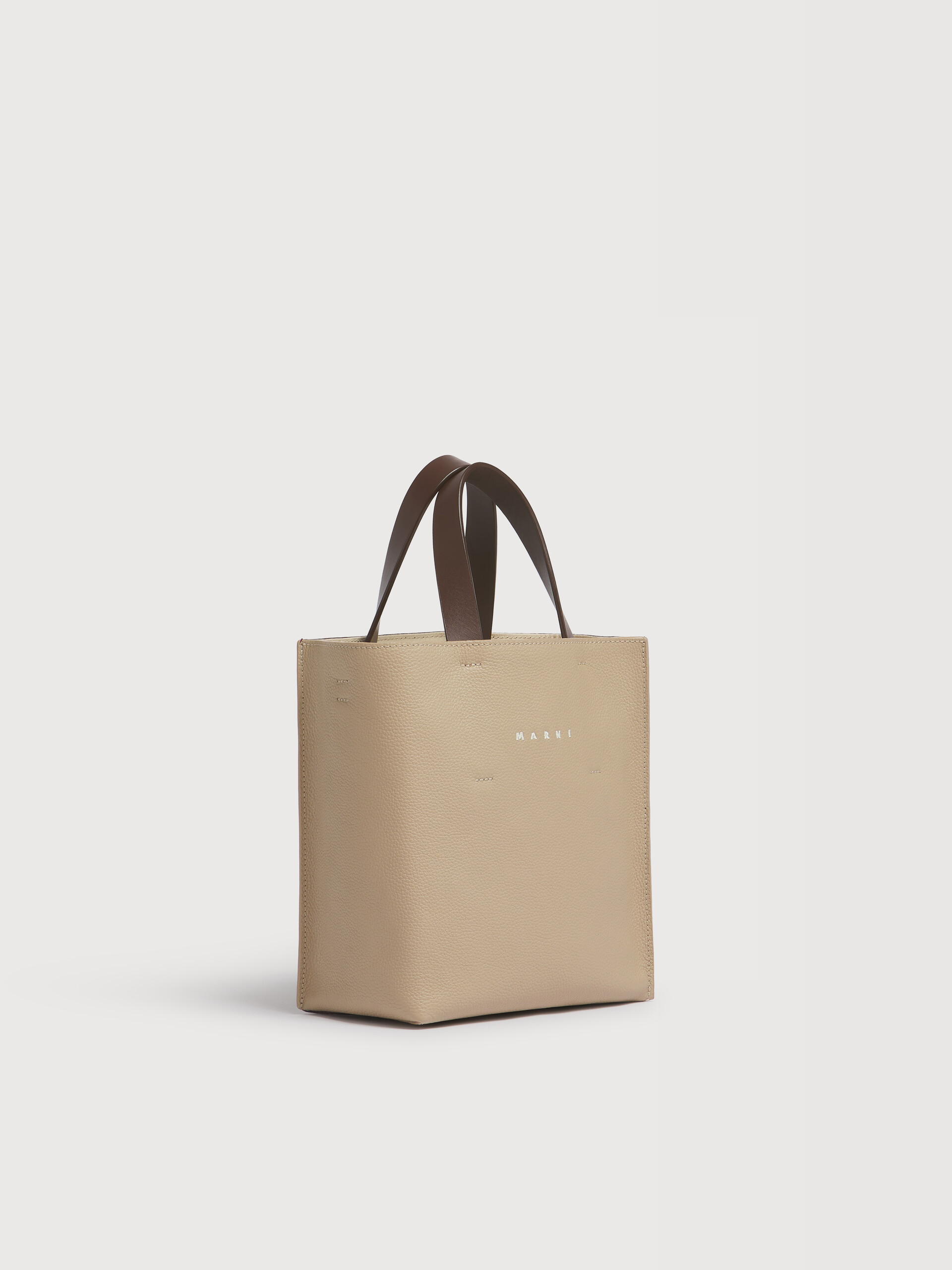 Taupe, burgundy and brown leather Museo Soft mini bag - Shopping Bags - Image 5