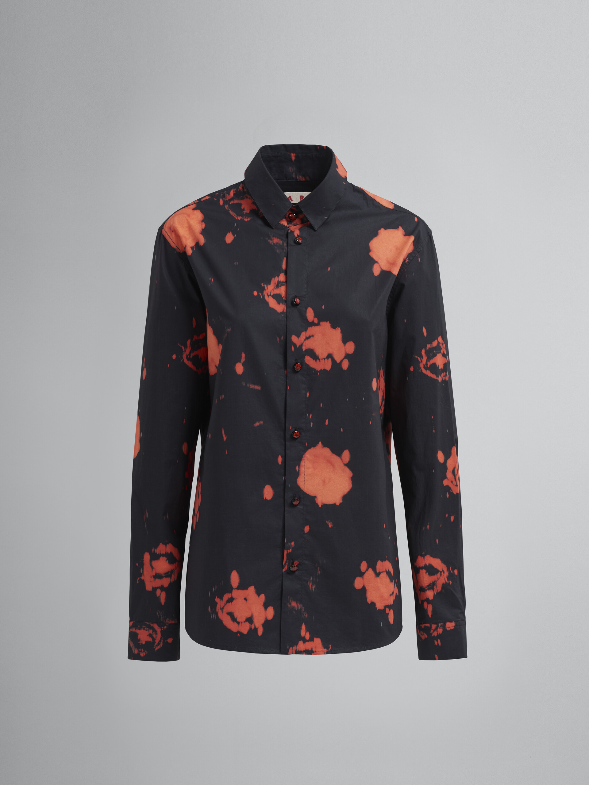 Faded Roses print poplin shirt with rounded hem - Shirts - Image 1