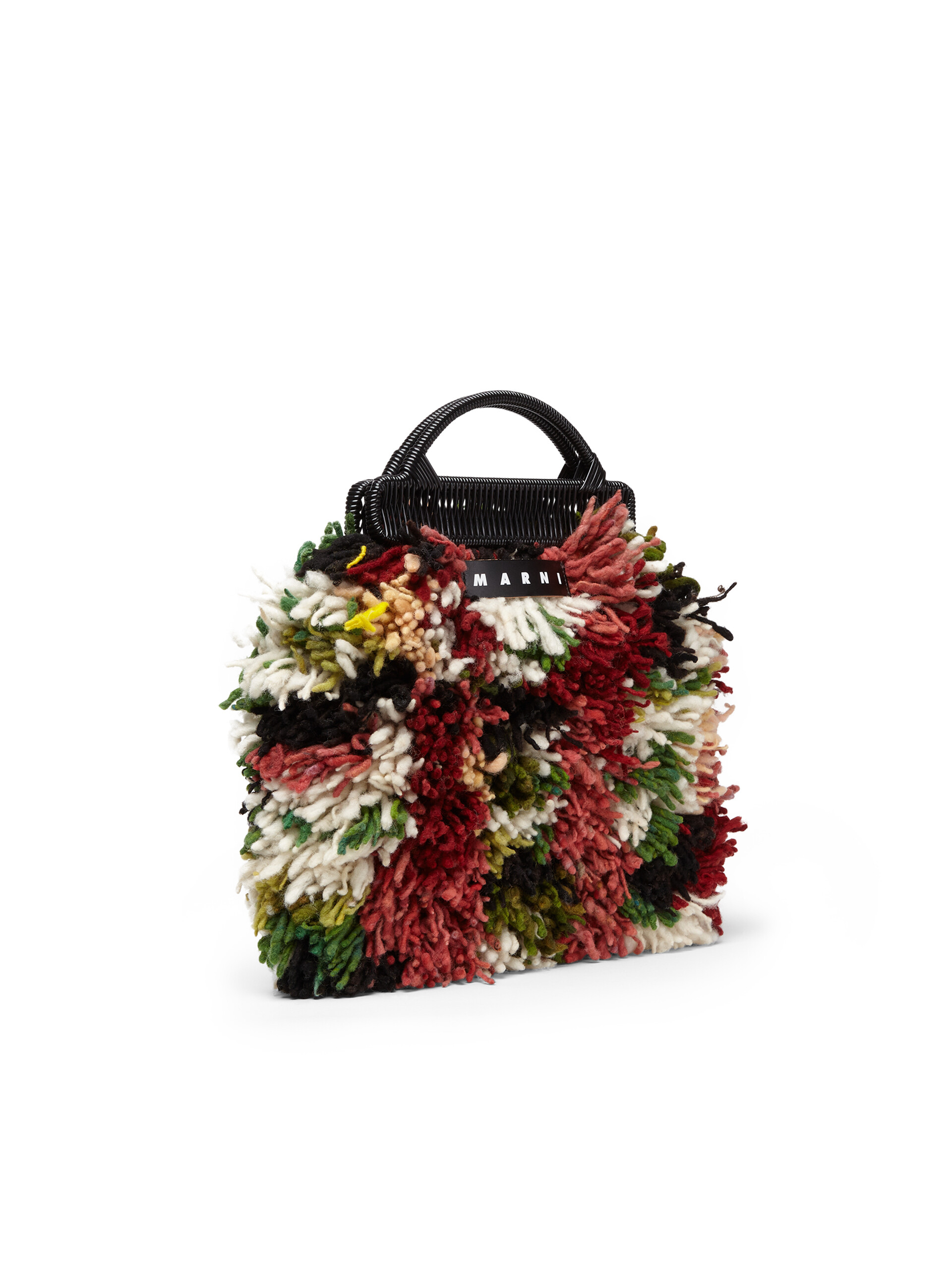 MARNI MARKET multicoloured frame bag in green burgundy and white long wool - Furniture - Image 2
