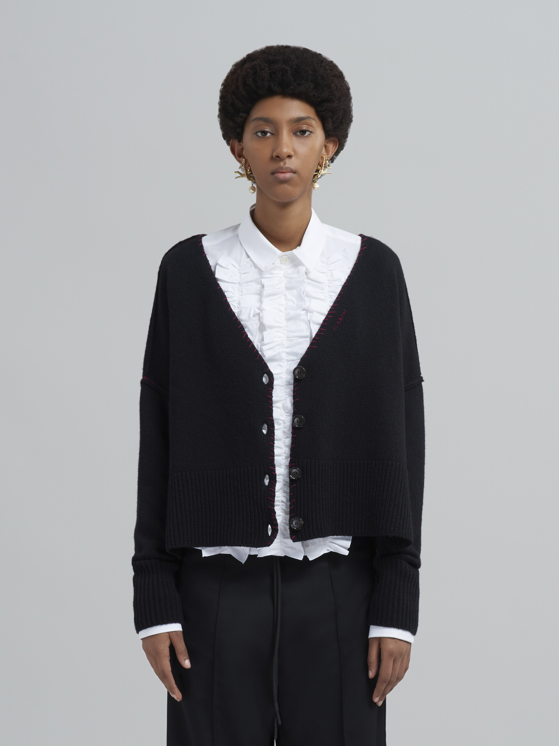 Black soft Shetland wool cardigan - Pullovers - Image 2