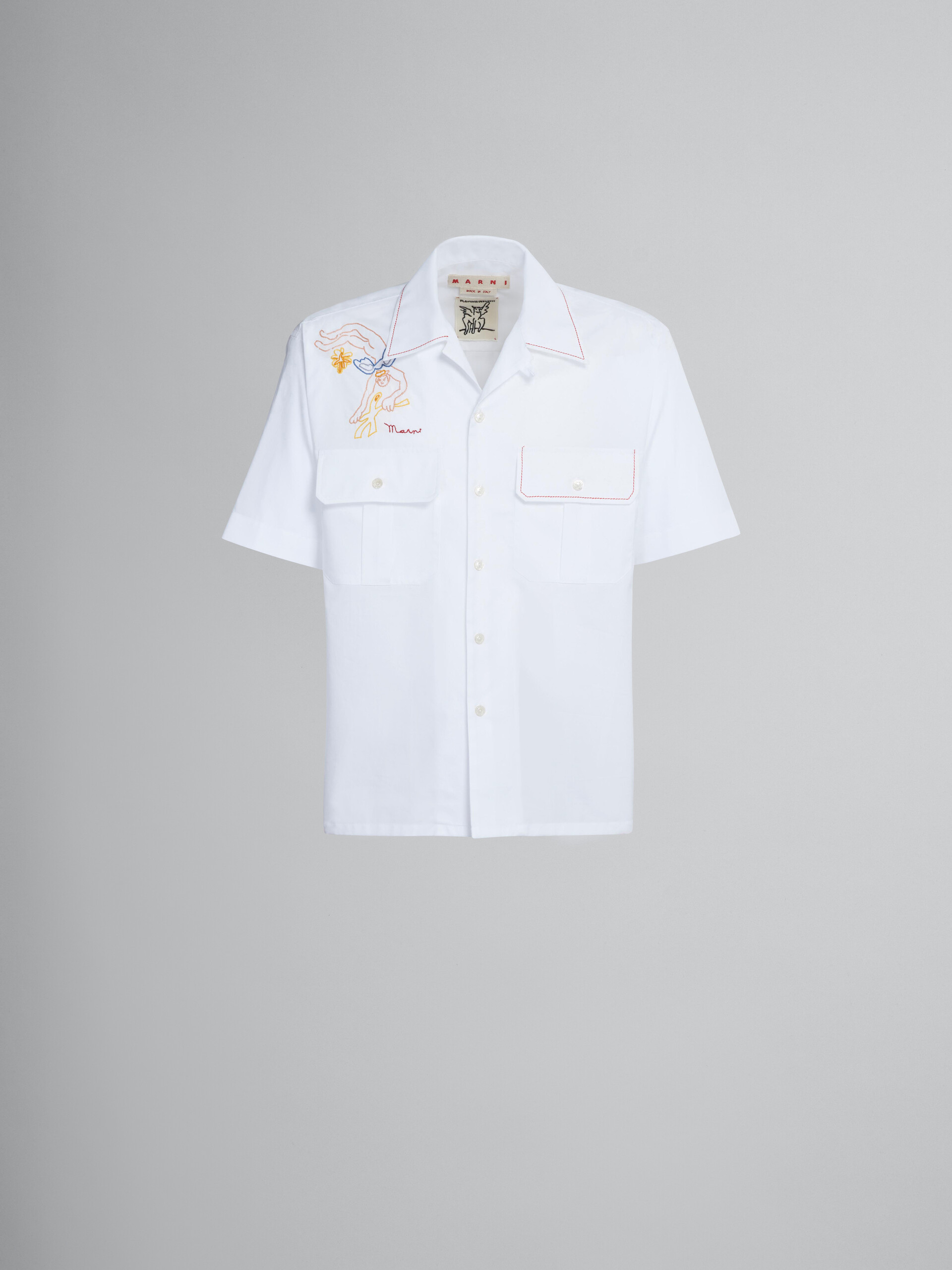 White poplin shirt with embroidery - Shirts - Image 1