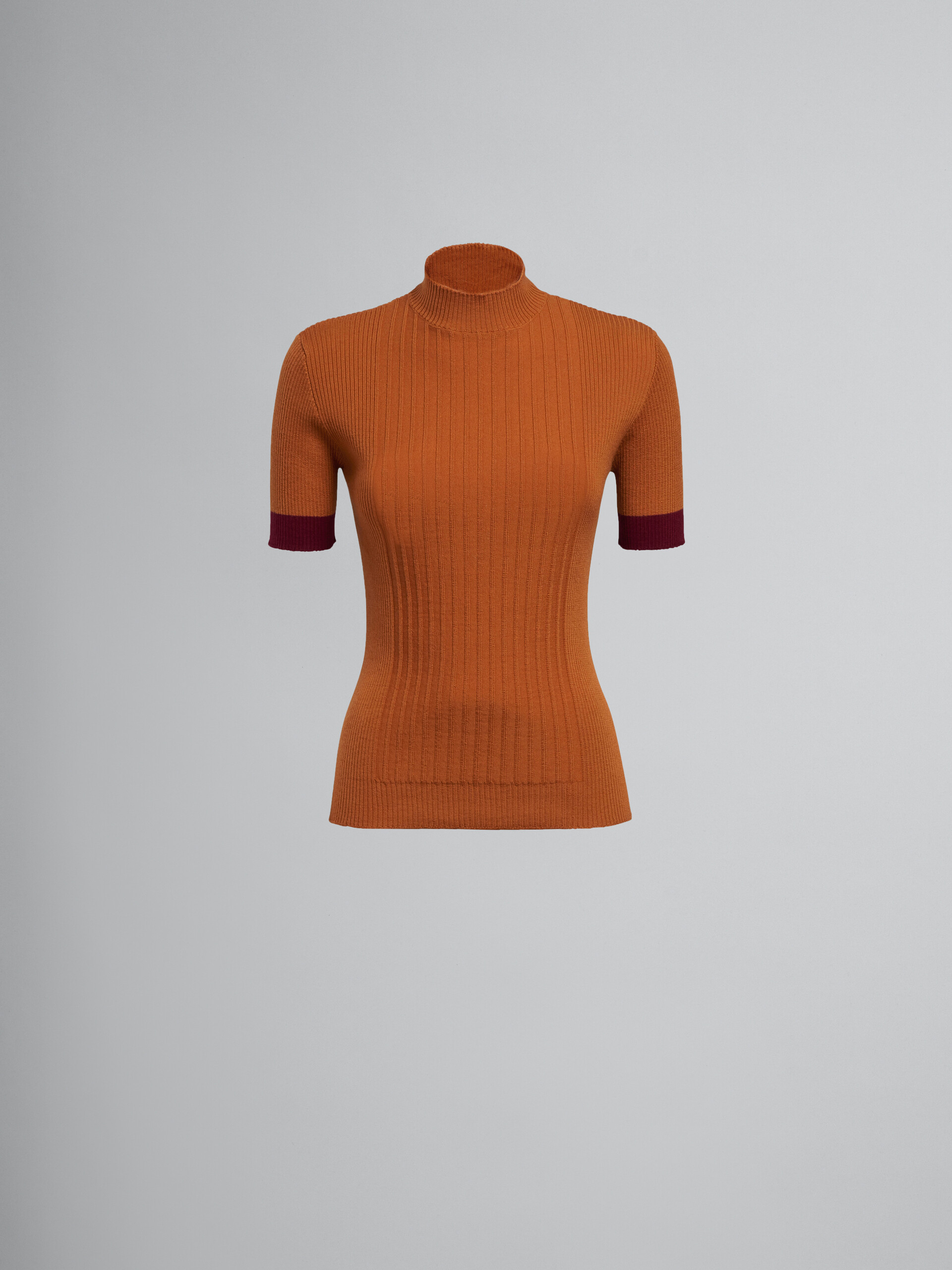 Orange wool turtleneck with contrasting cuffs - Pullovers - Image 1