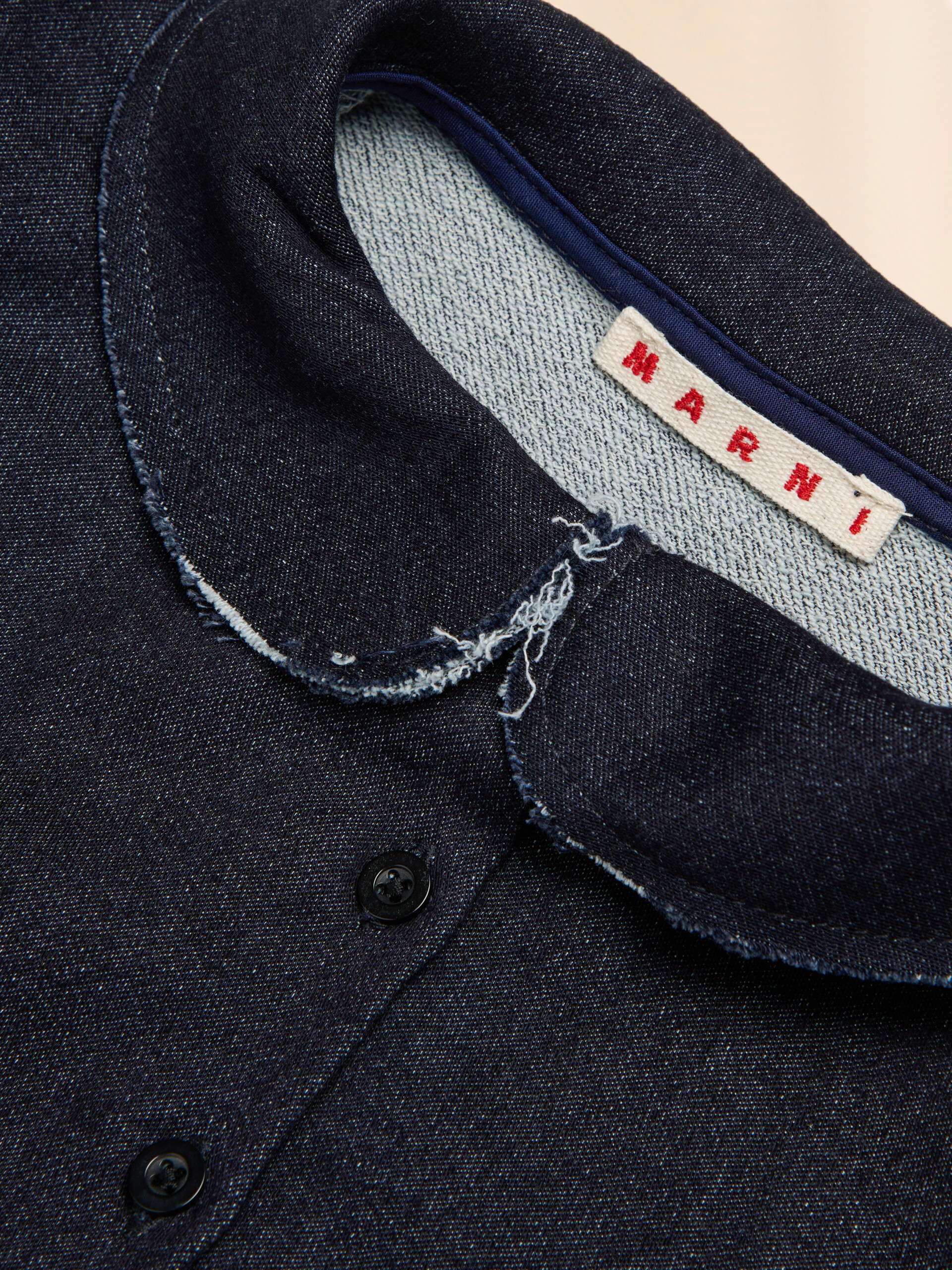 Deep blue stretch denim dress with raw-cut edges - Shirts - Image 4