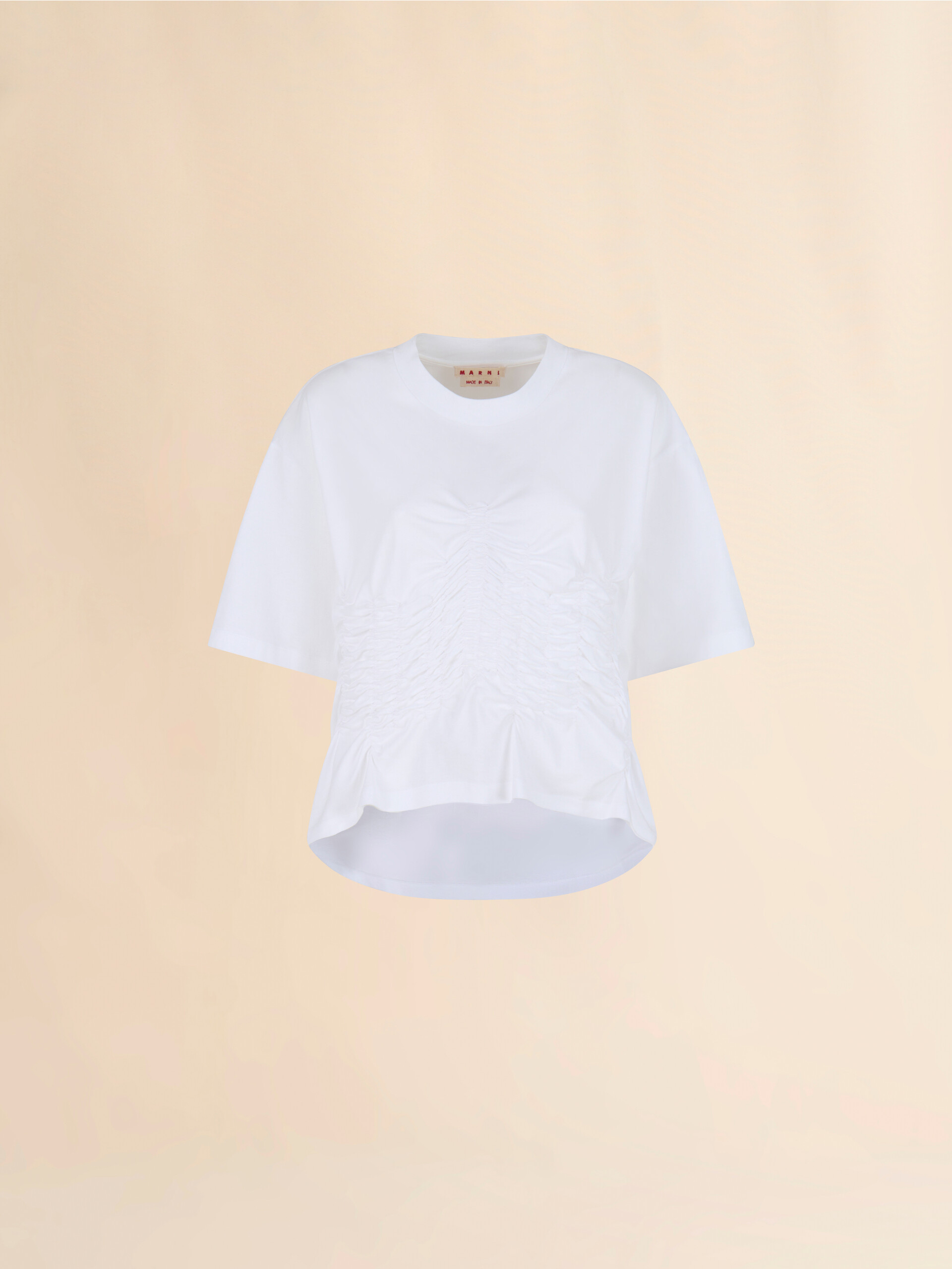 White organic cotton T-shirt with shirred detail - T-shirts - Image 1
