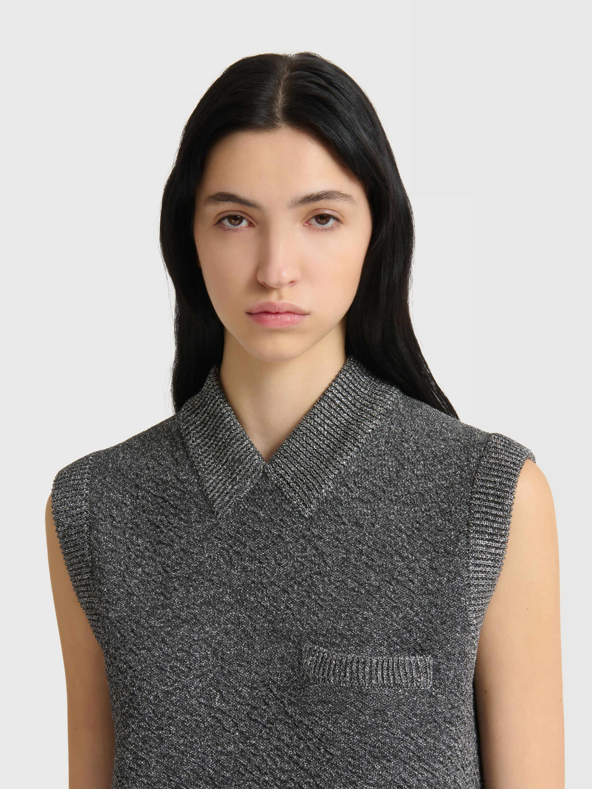 Grey wool mini dress with lurex detailing - Dresses - Image 5