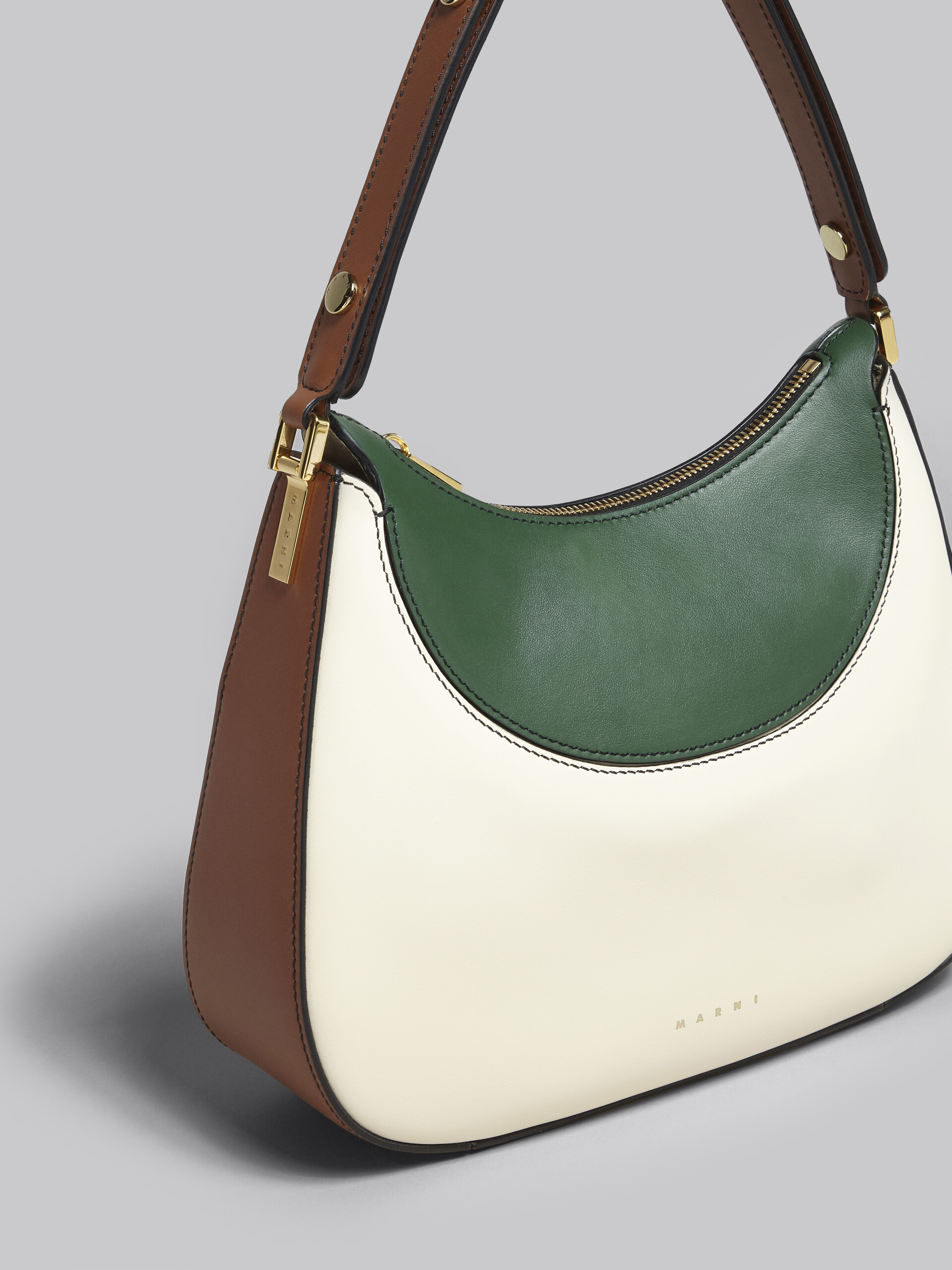 Milano small bag in white brown and green leather - Handbag - Image 5