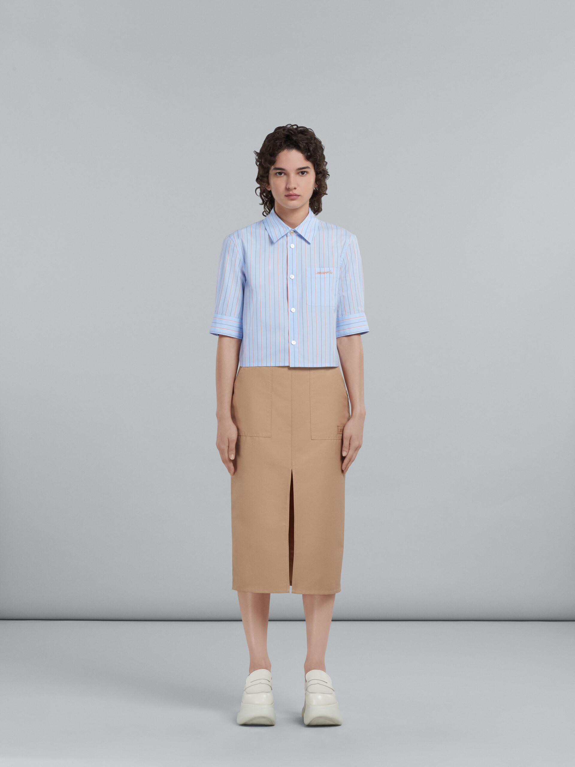Beige skirt in technical cotton-linen - Skirts - Image 2