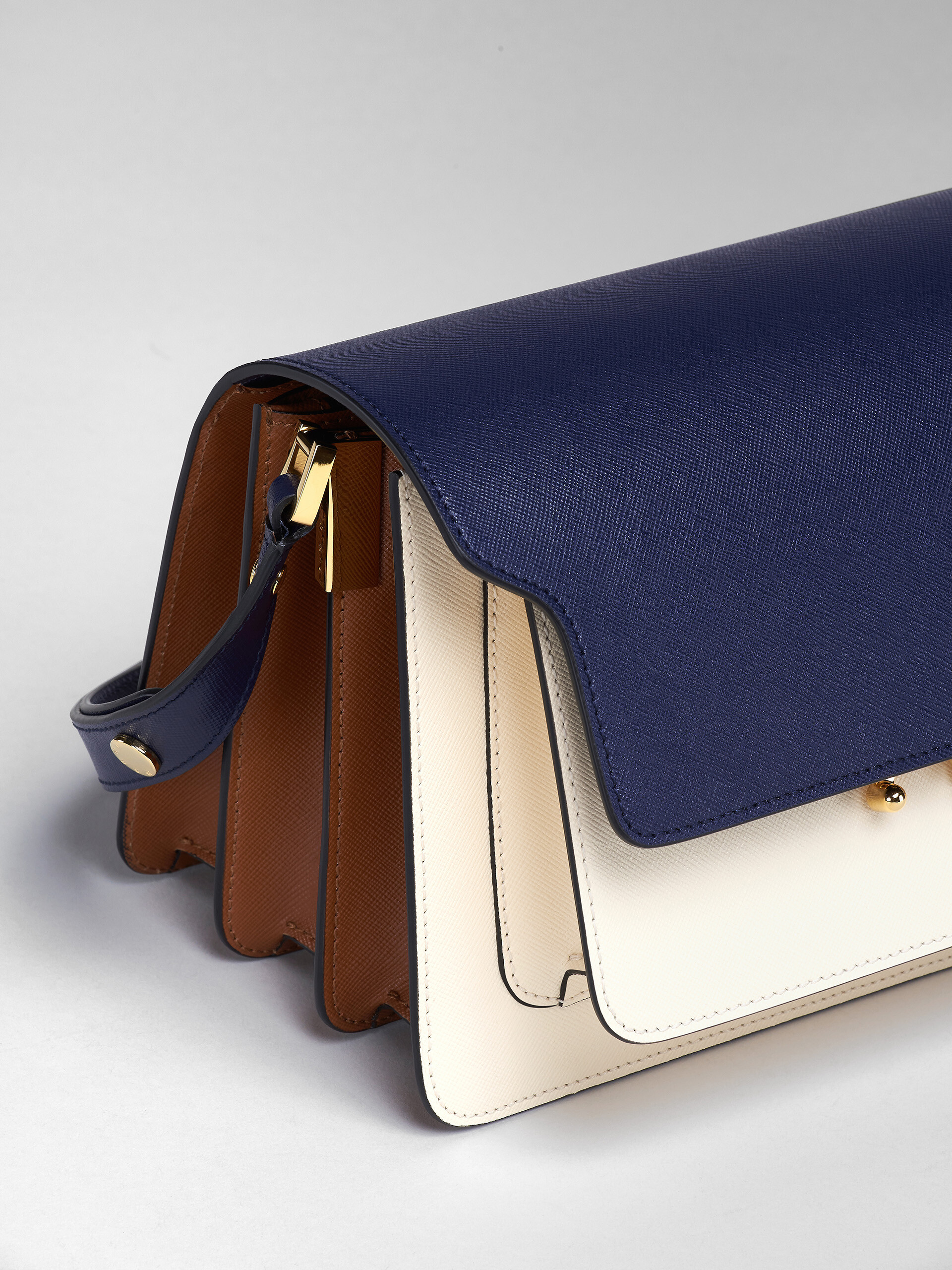 TRUNK medium bag in blue white and brown saffiano leather | Marni