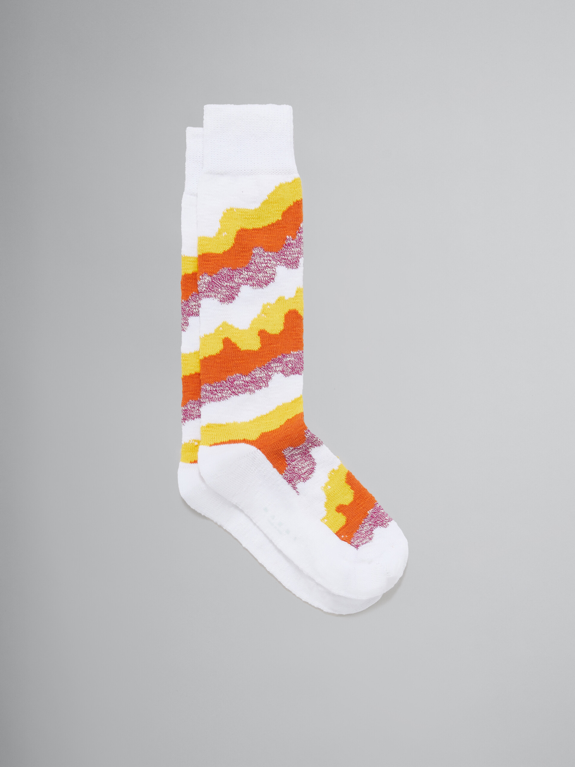 Orange cotton socks with wavy intarsia motif - Socks - Image 1