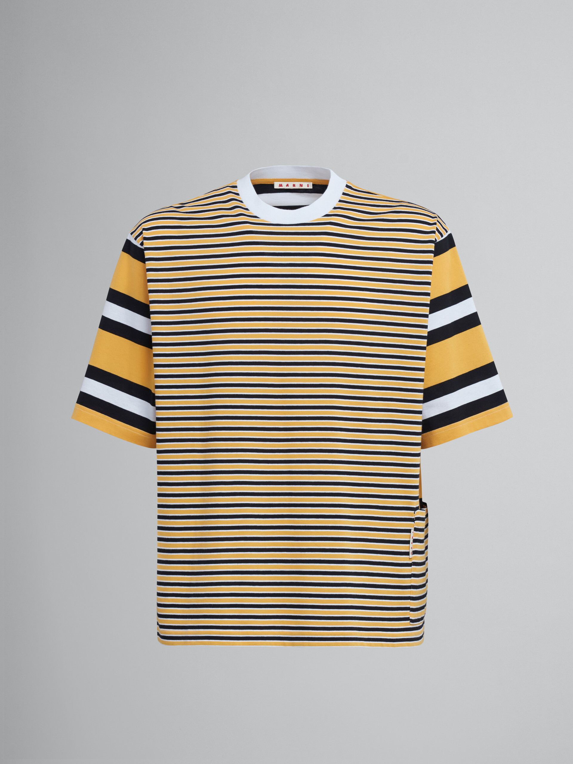 Gelb gestreiftes T-Shirt aus Baumwolljersey mit Rundhalsausschnitt - T-shirts - Image 1