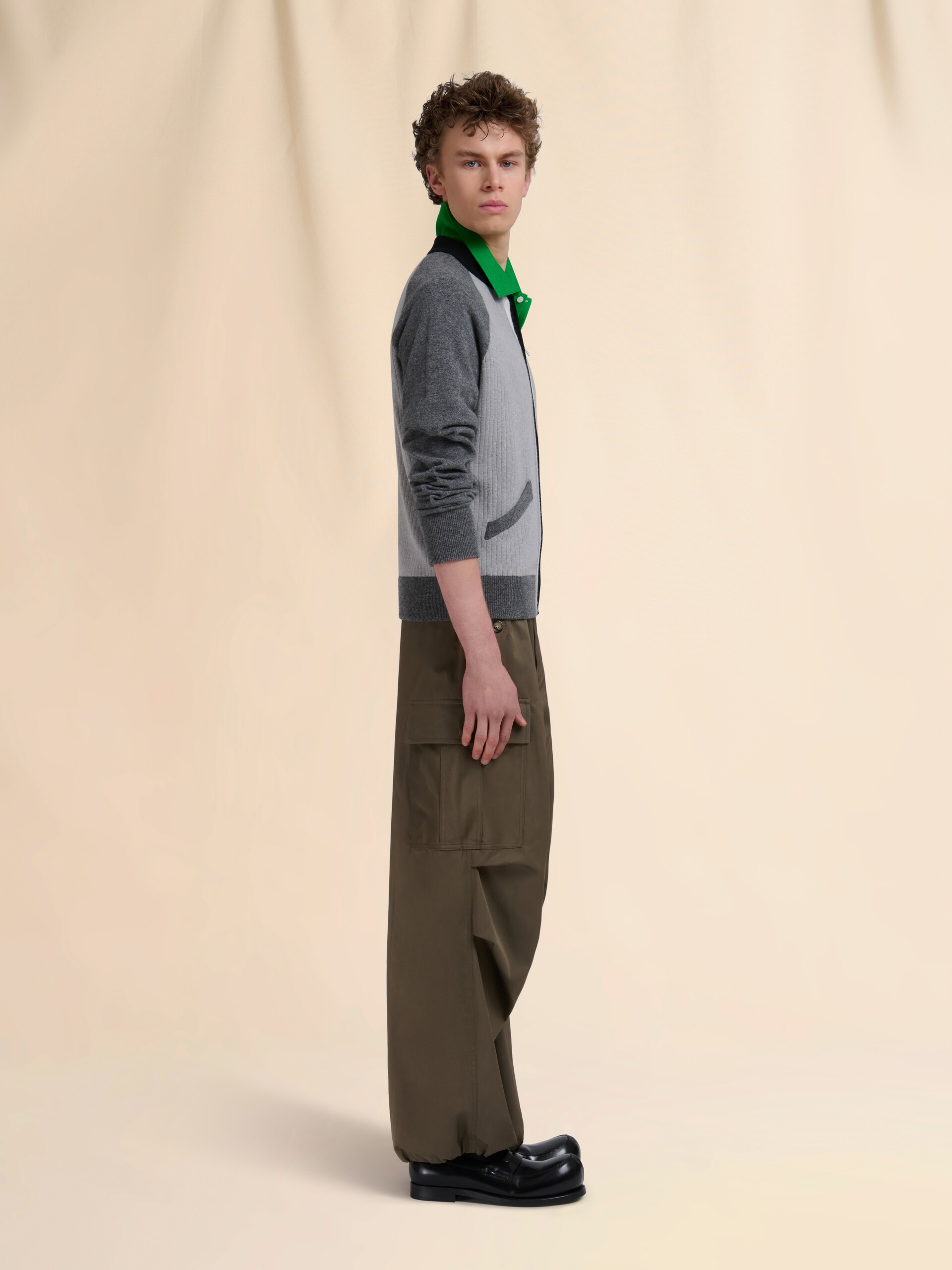 Grey wool cardigan with bomber neck - Pullovers - Image 5