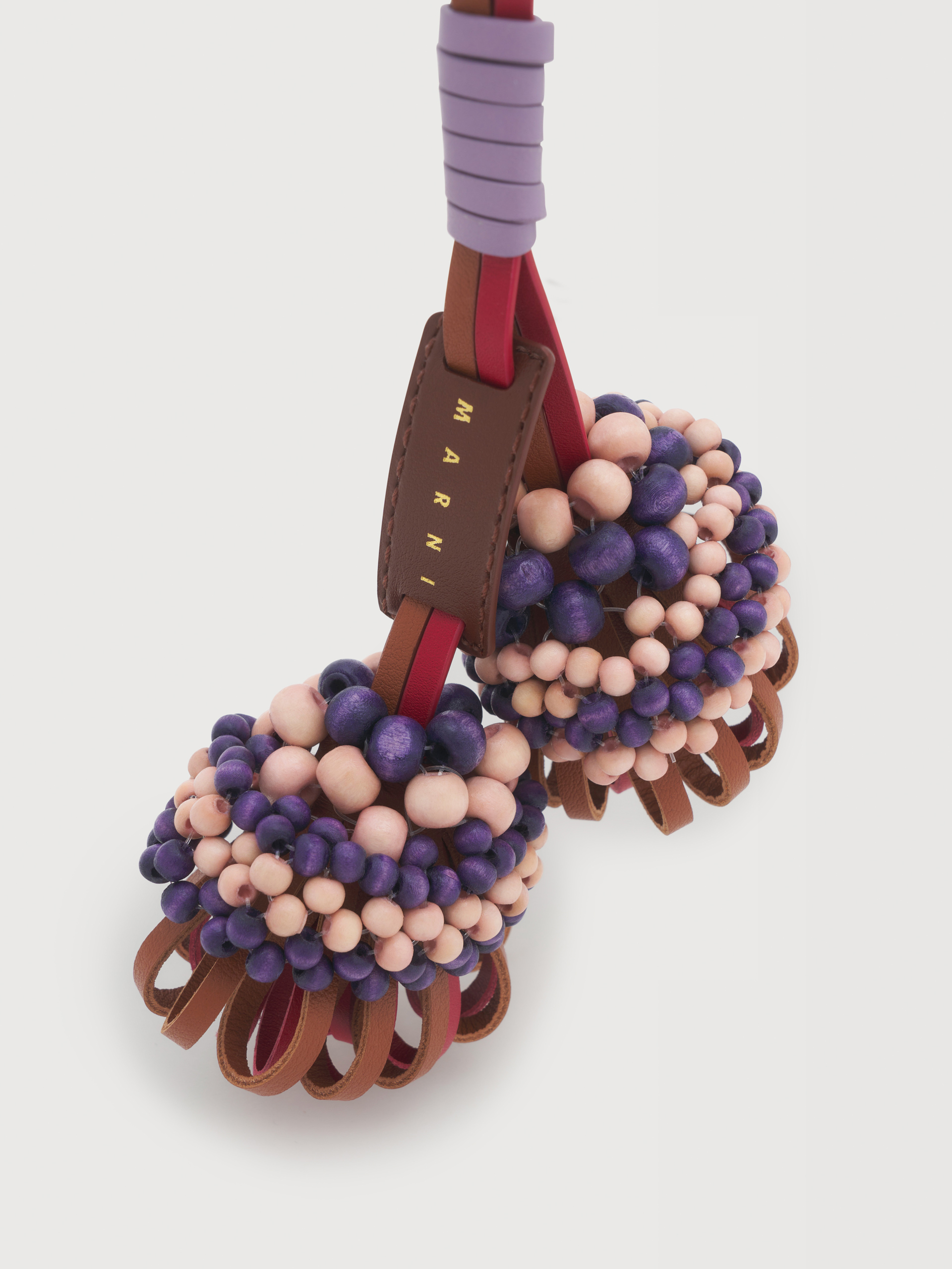 Brown and blue leather keyring with wooden bead detail - Key Rings - Image 2