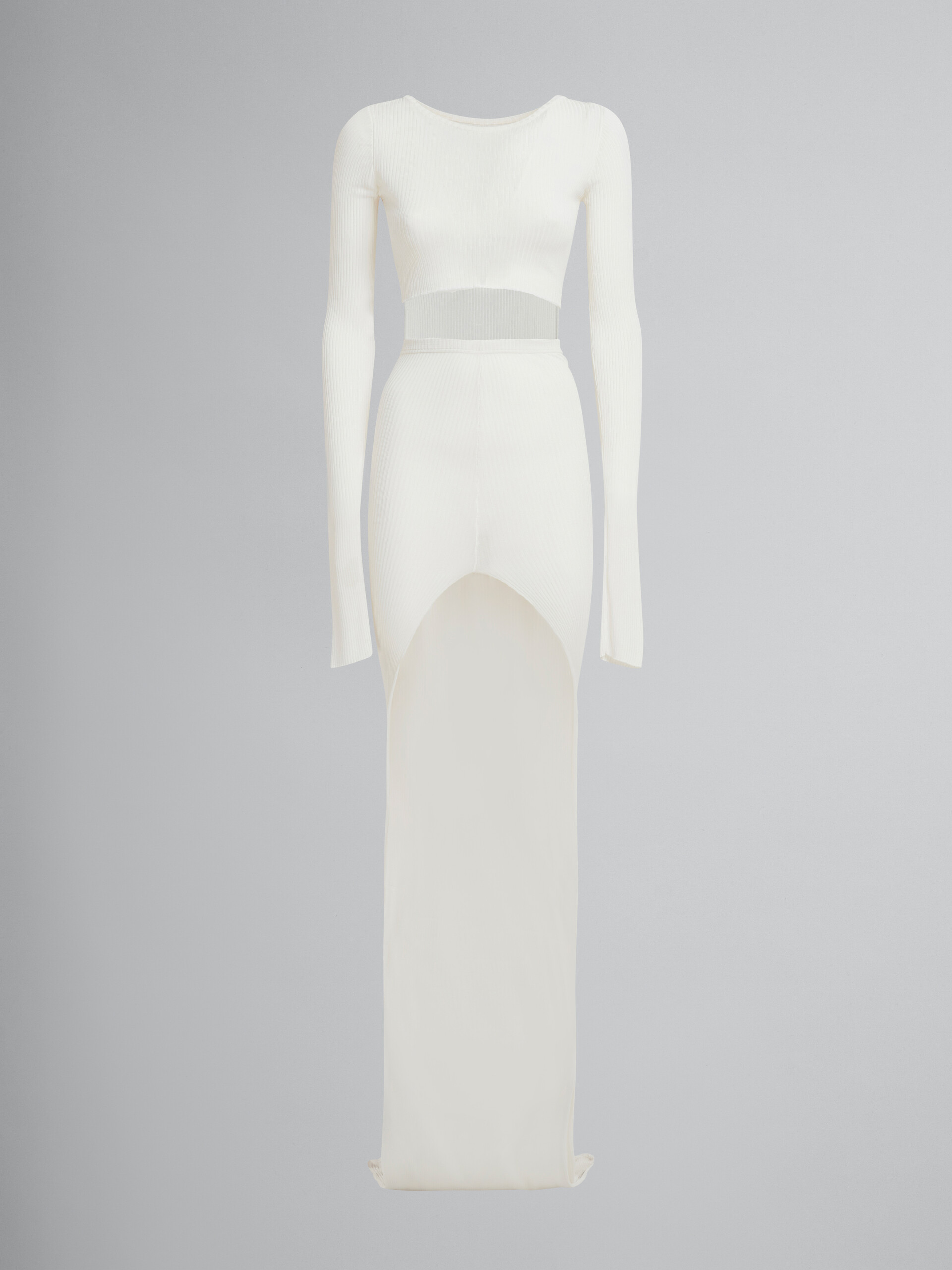 White ribbed viscose cutout dress - Dresses - Image 1