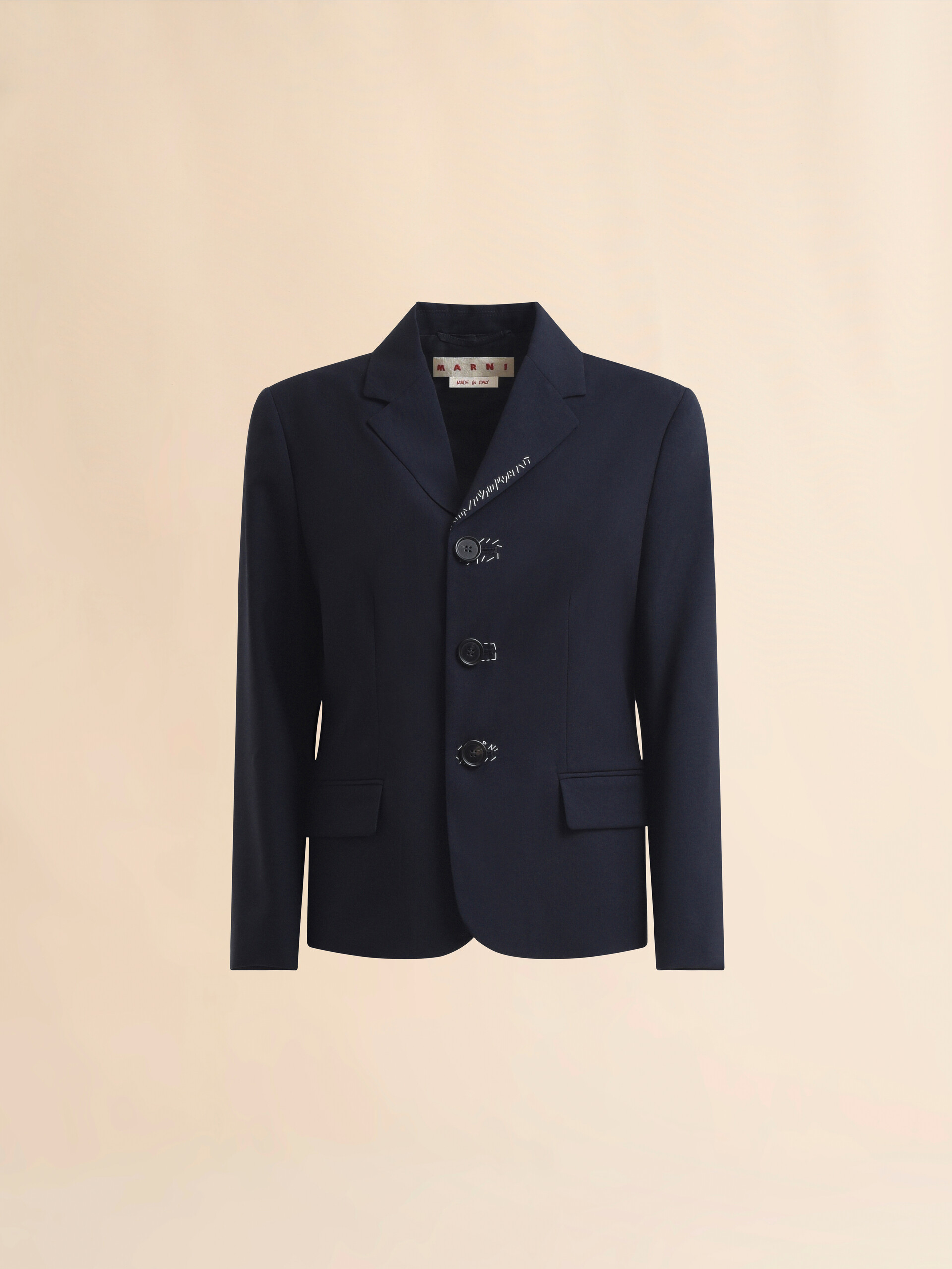Giacca Baby in fresco di lana blu scuro con ricamo Marni Mending - Giacche - Image 1