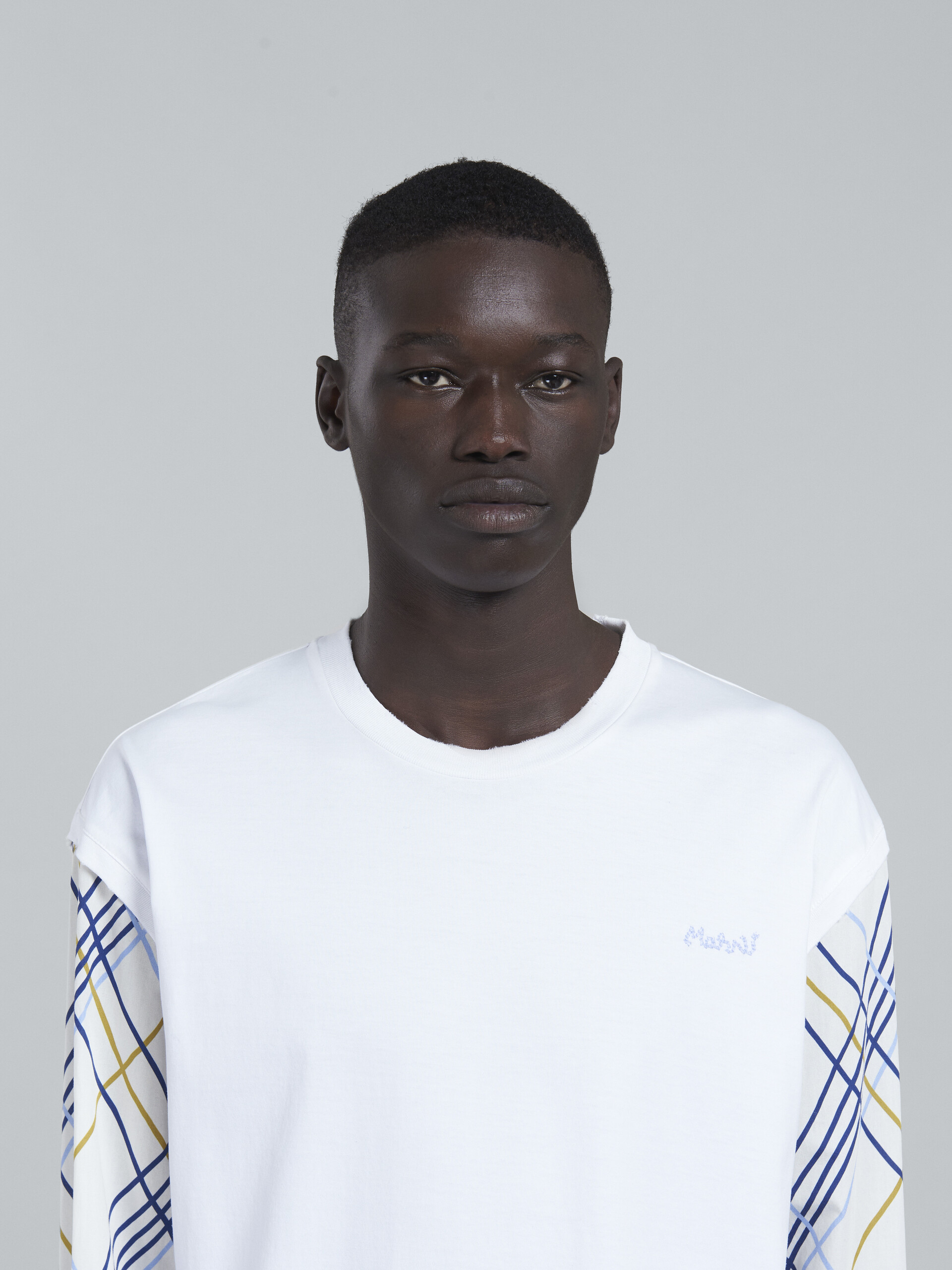 White cotton Tshirt with contrasting sleeves Marni