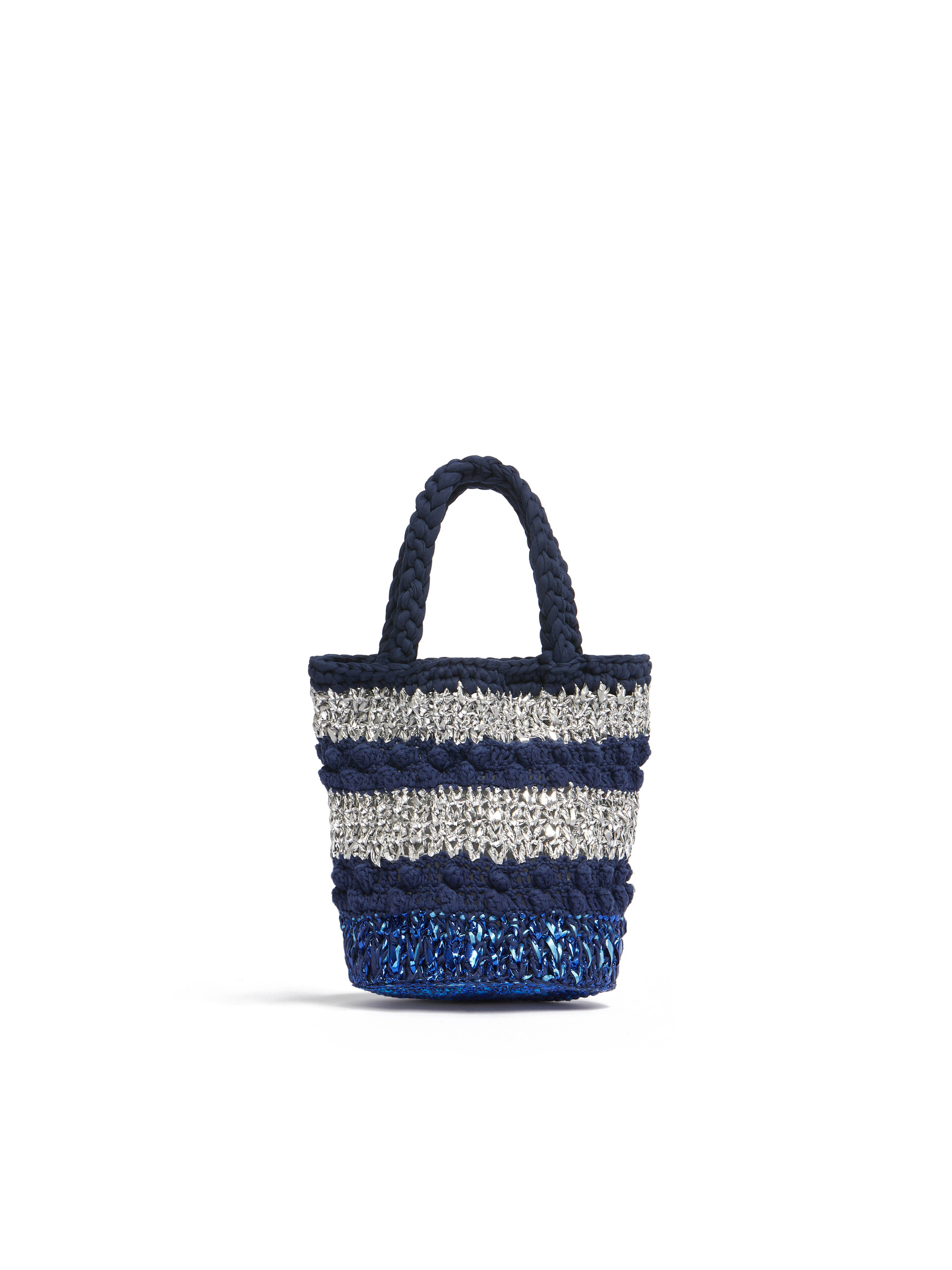 Deep blue and silver bobble-knit MARNI MARKET BUCKET bag - Shopping Bags - Image 3