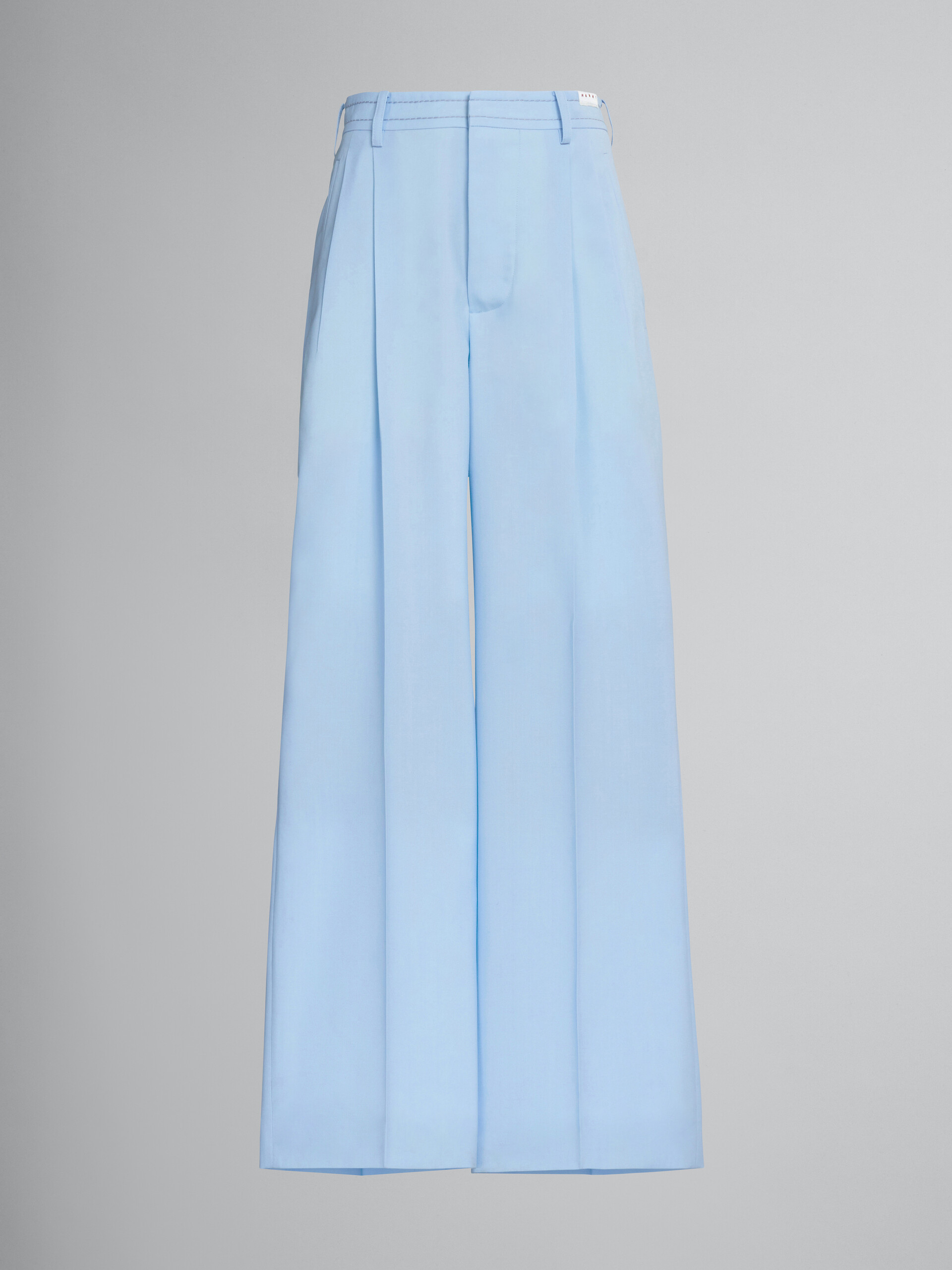 Wide-leg trousers in light blue tropical wool - Pants - Image 1