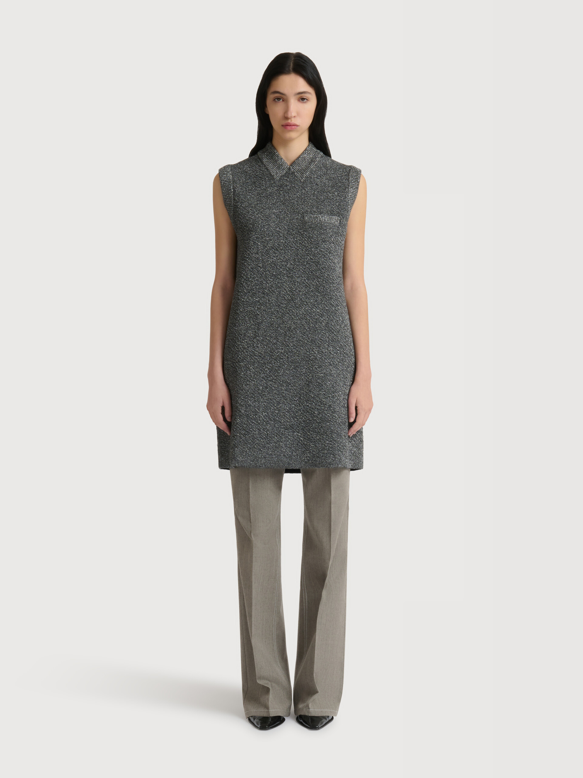 Grey wool mini dress with lurex detailing - Dresses - Image 2