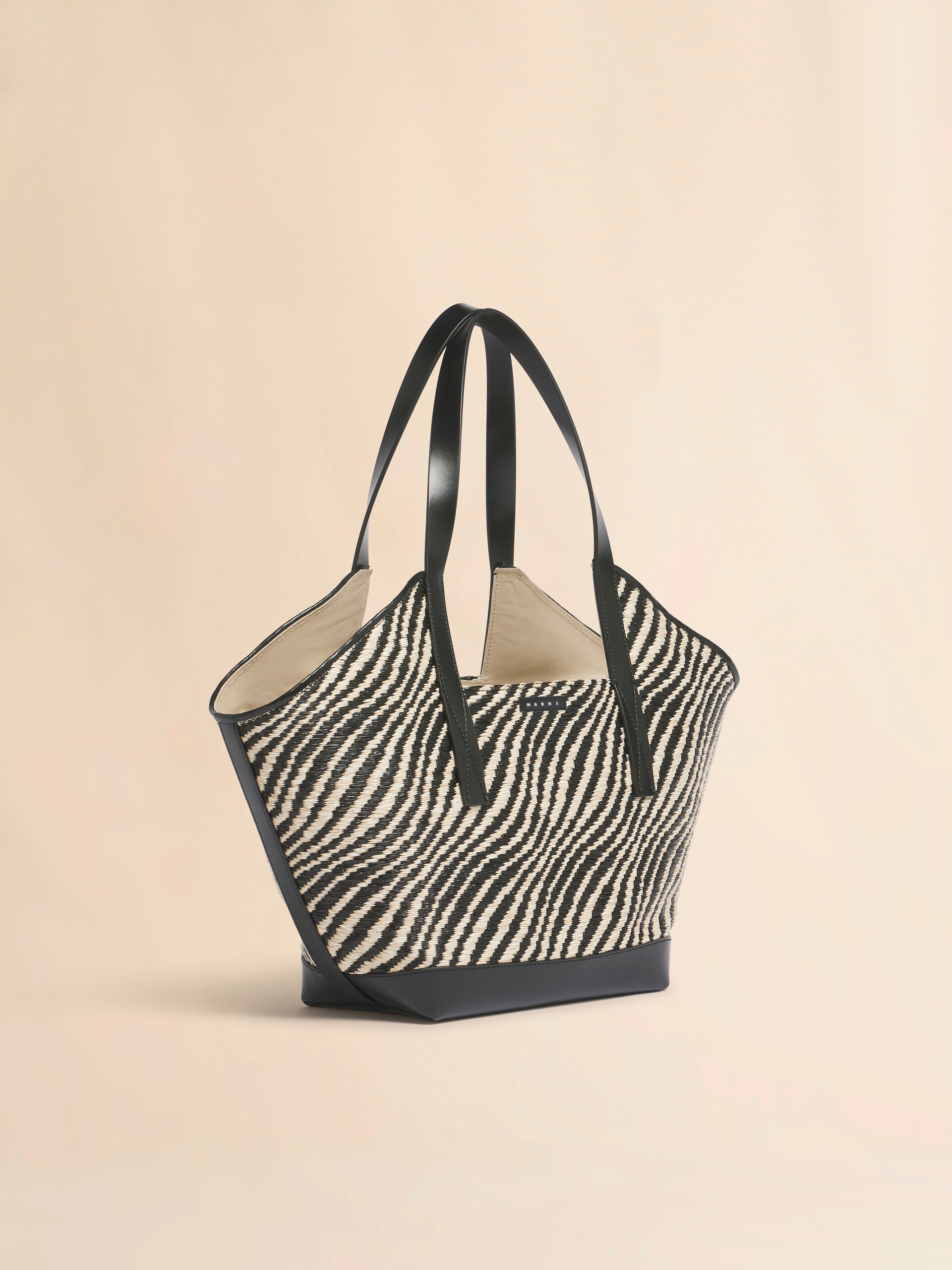 Tote Bag Waves peque&ntilde;o en tejido con efecto de rafia negro - Bolsos shopper - Image 6