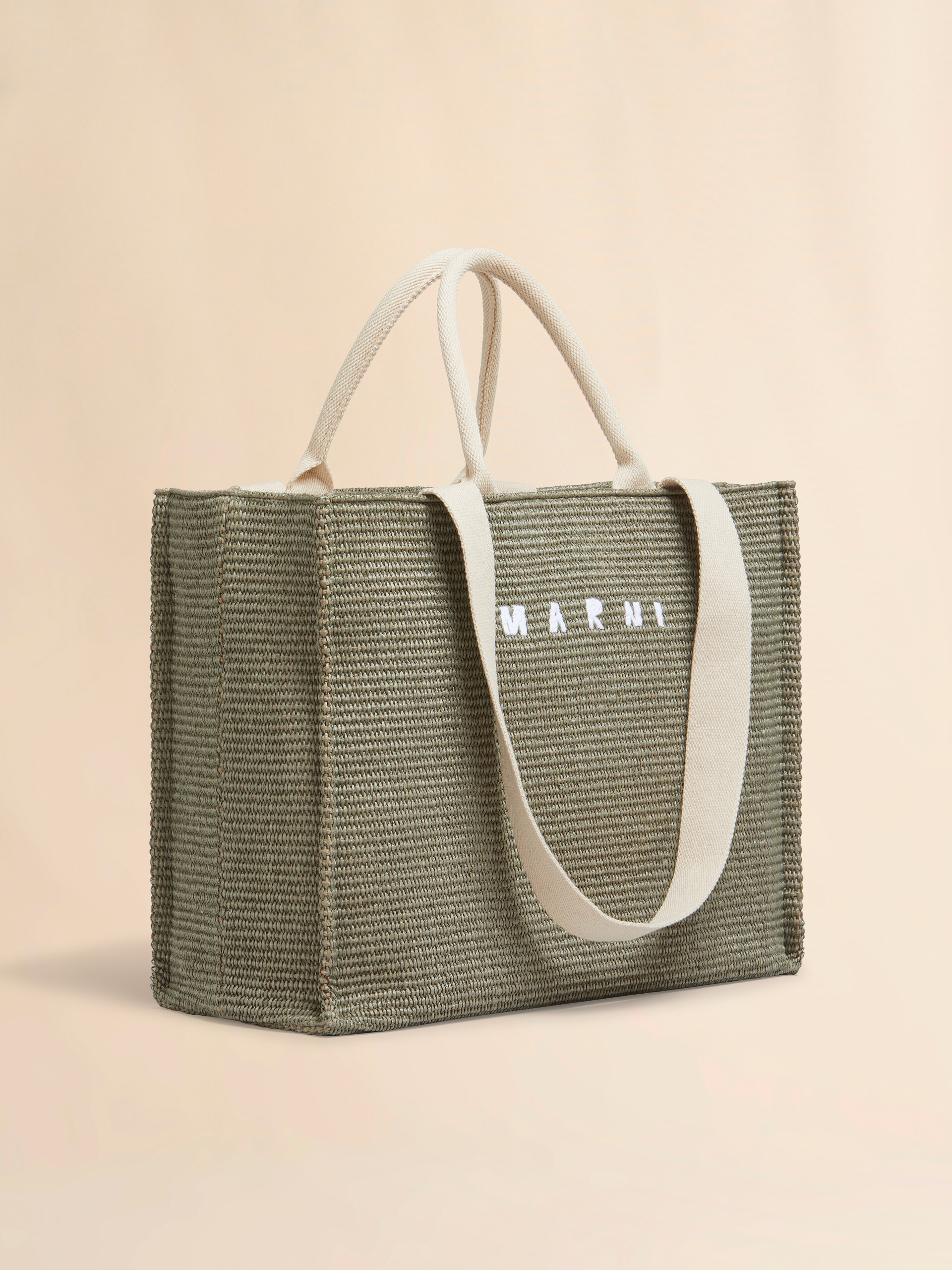 Large Tote in natural-coloured raffia-effect fabric - Shopping Bags - Image 5